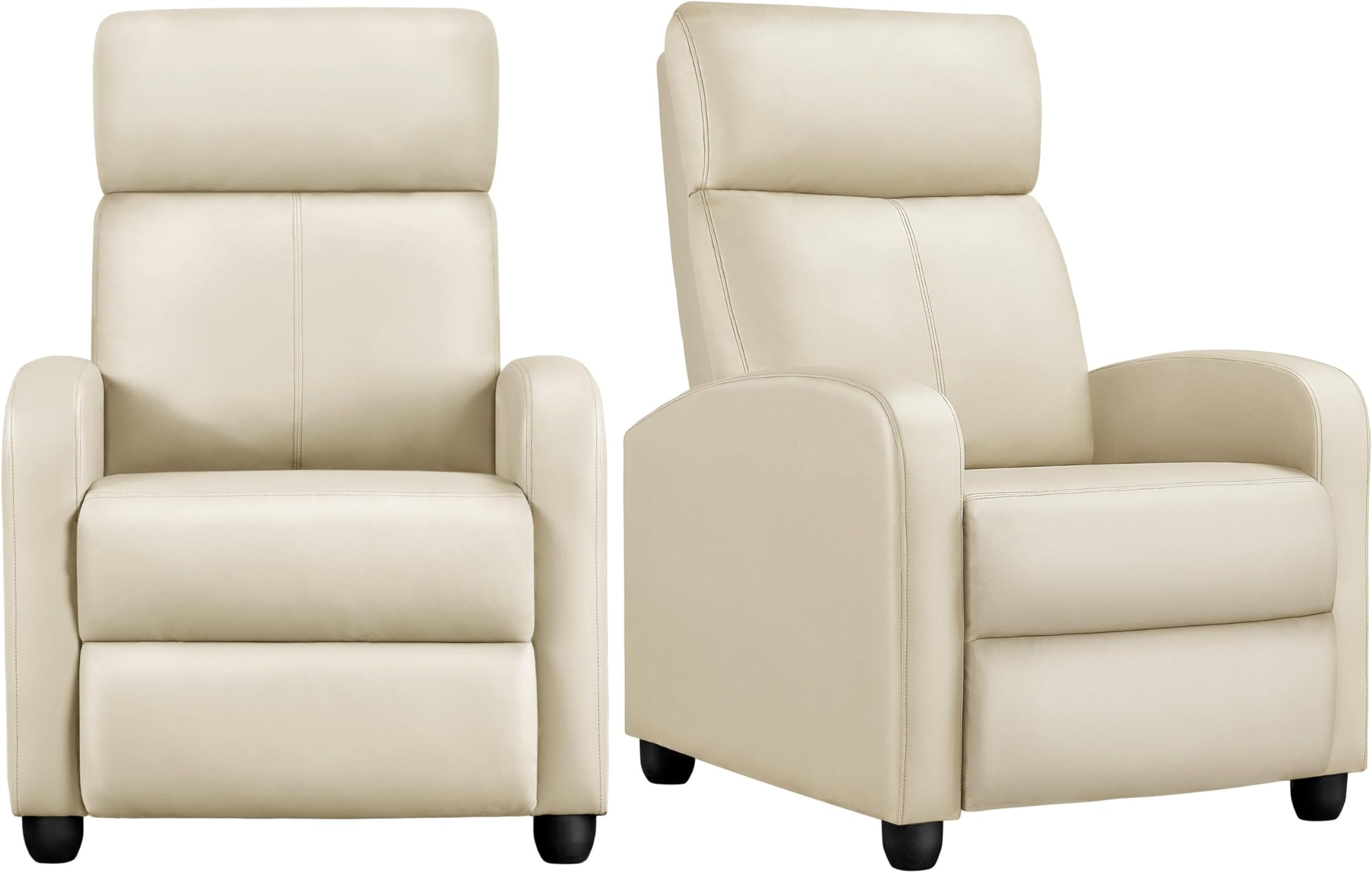 Yaheetech PU Leather Reclining Chair Single Sofa for Living Room Padded Seat with Pocket Spring for Small Space Living Room Bedroom Home Theater Beige