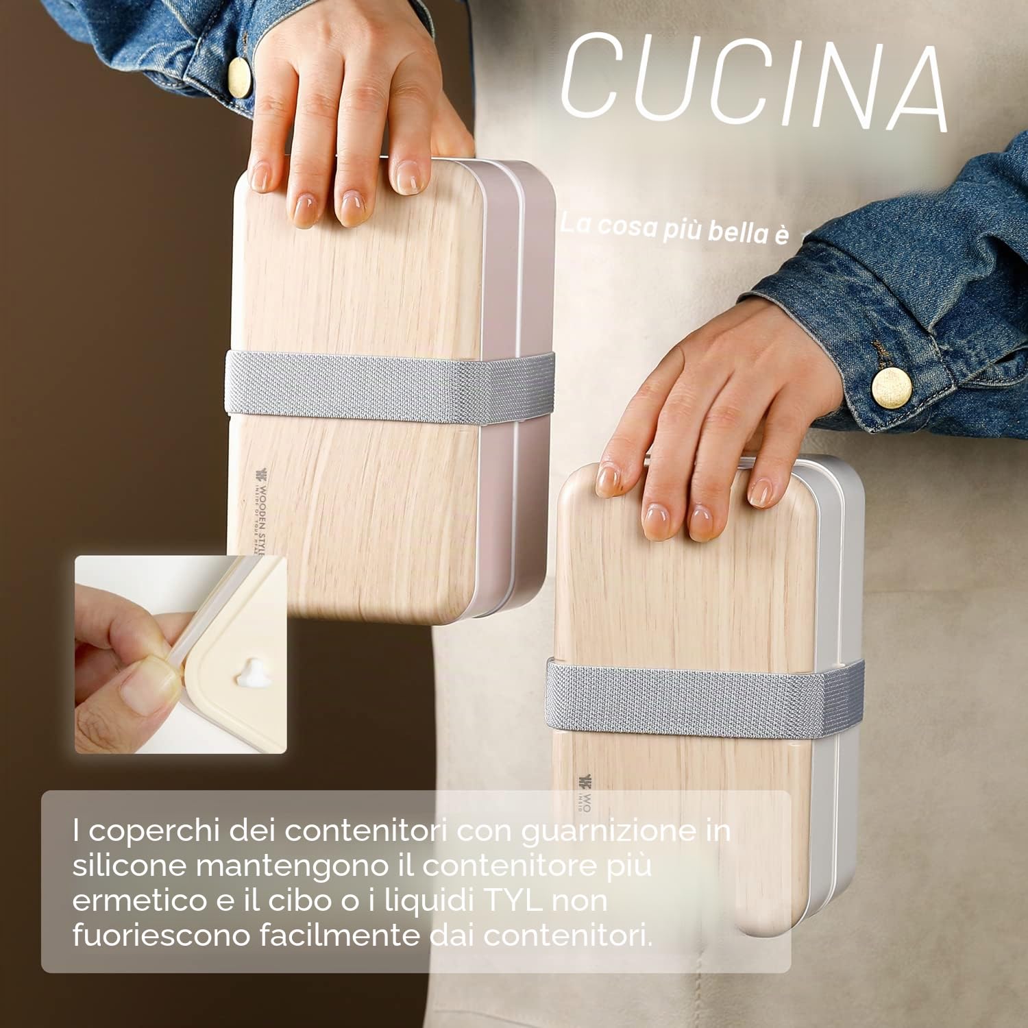 Binoster Lunchbox portapranzo Scatole bento box contenitore originale divisore bundle stile giapponese con cucchiaio e forchetta in acciaio inox(Rosa)