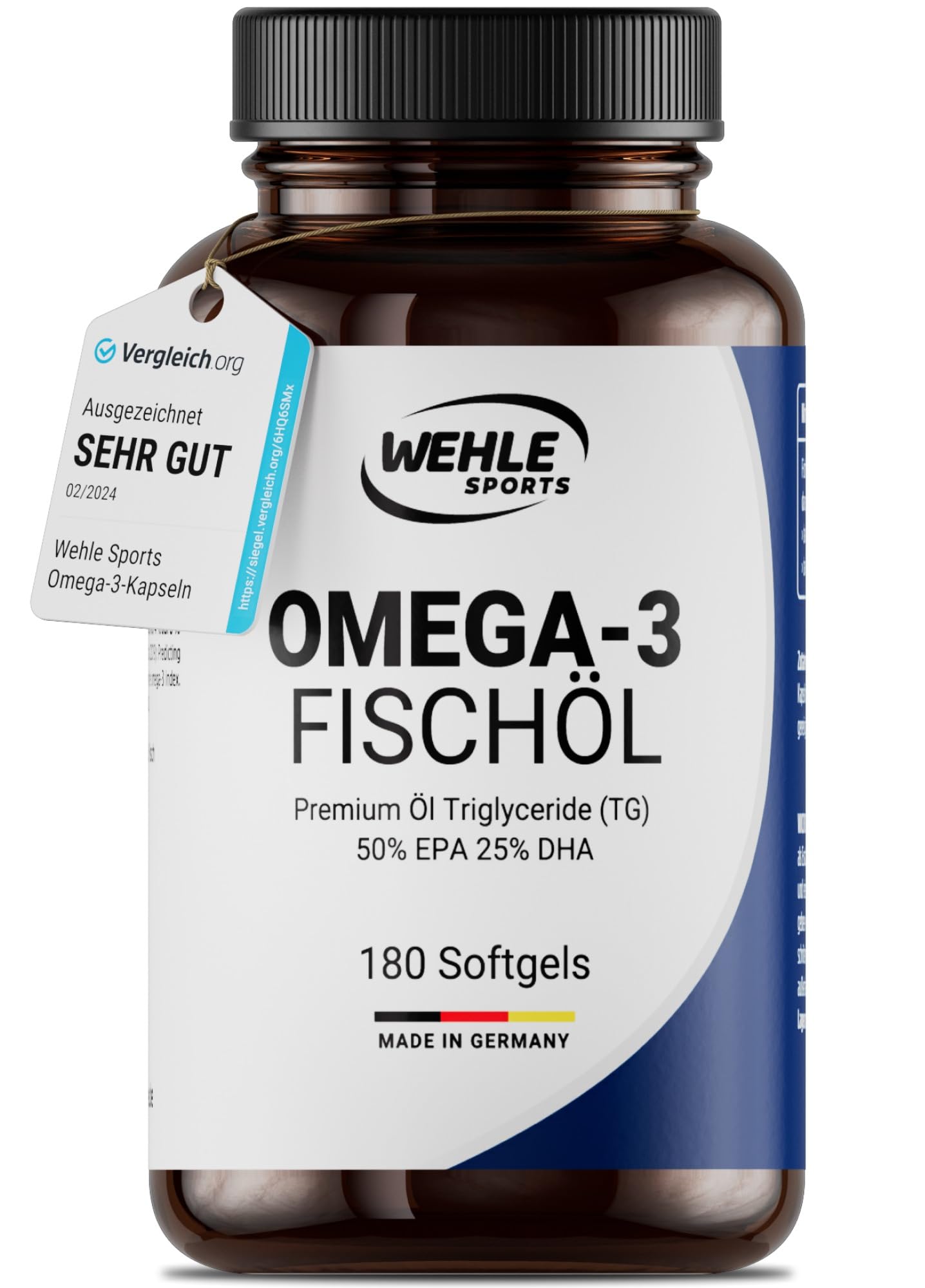 Super Omega 3 TRIGLYCERID FISCHÖL – 180 Fischöl Kapseln – 75% Omega-3 Fettsäuren – Wehle Sports