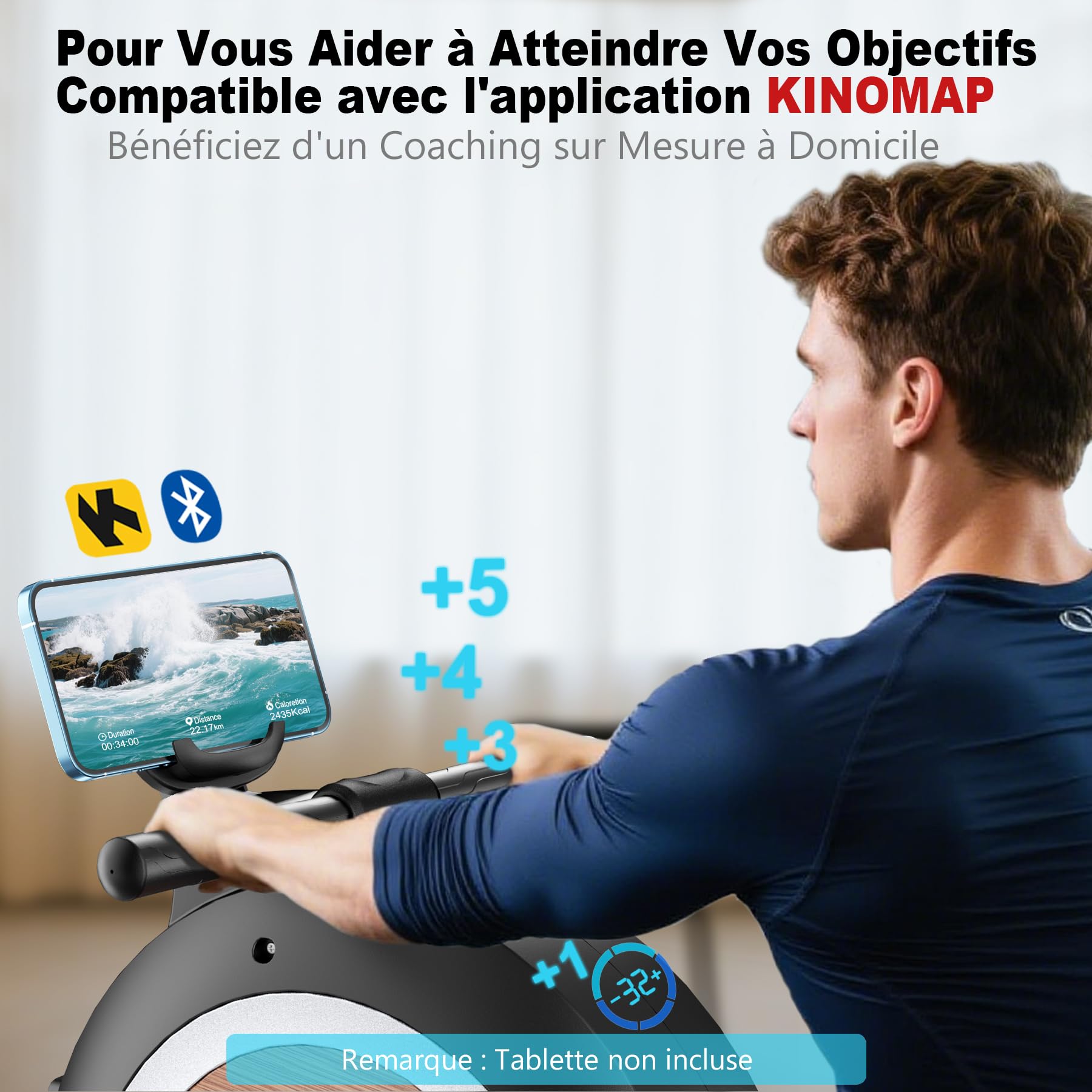 Rameur Magnétique Wenoker - 32 Niveaux Résistance, App Kinomap, Écran LCD, Pliable, 160kg Max