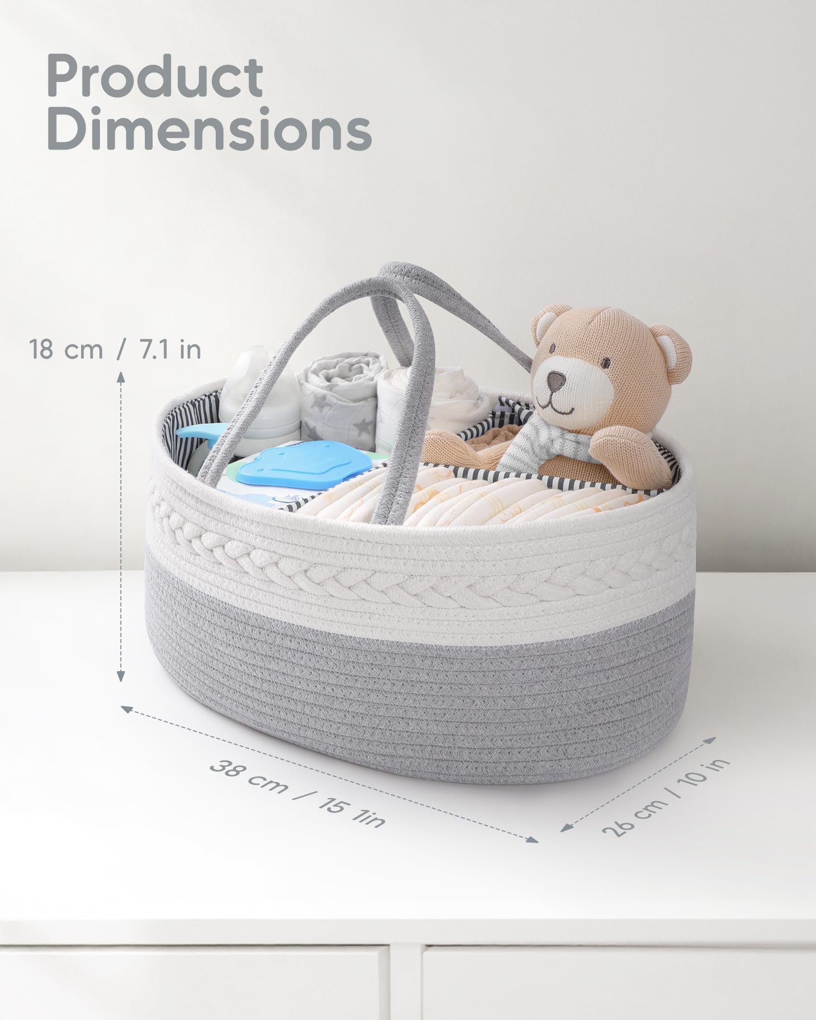 Maliton Cestino Porta Pannolini | Cesto Prodotti Neonato | Organizer Fasciatoio | Porta Oggetti Nascita | Grigio XL