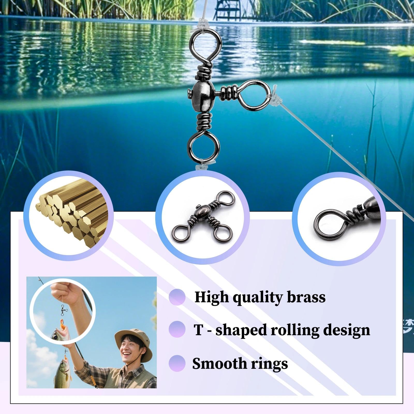 Natufish 3-kierunkowe krętliki wędkarskie - 25 szt. trójdrożny obrotowy czarny T-Turn Barrel obrotowe złącze o wysokiej wytrzymałości do łowienia sumów