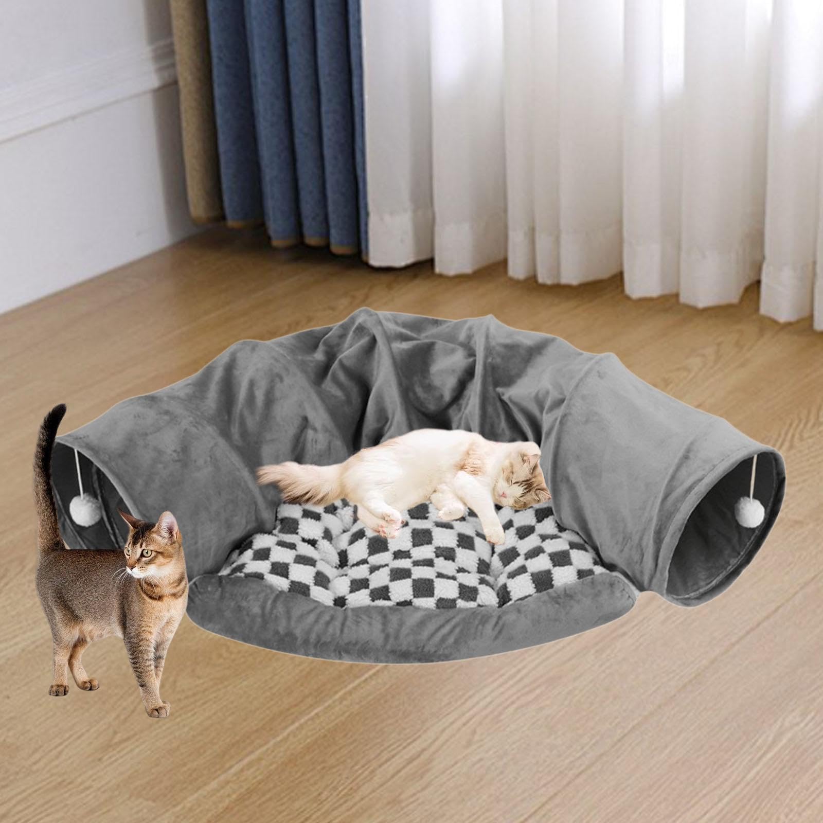 Tunnel et Lit 2 en 1 pour Chat, Centre D'activités Doux pour Chats D'intérieur et Lapins.