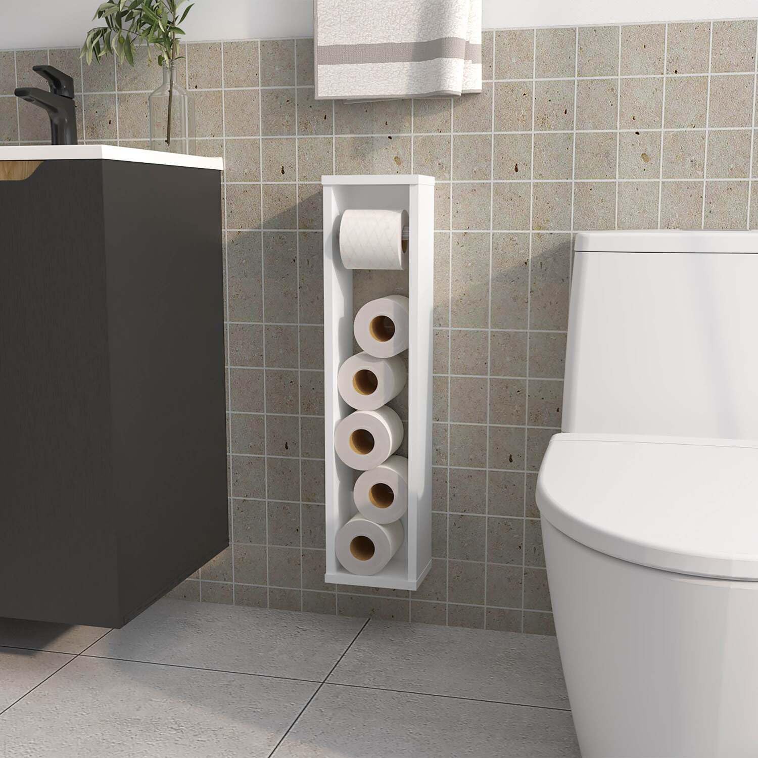 Freestanding Toilet Paper Holder Stand - White Bathroom Dispenser by HomeStock – Model FM11030MLB-1335