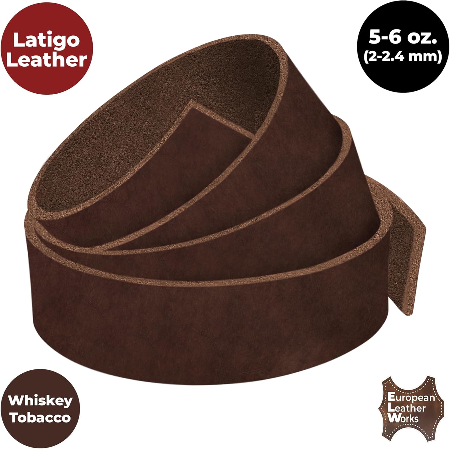 ELW 5-6 oz (2-2.4mm) Latigo Leather Belt Grade Straps | Size: 1"x72" (2.5x183cm) | Whiskey Tobacco | Full Grain Cowhide, Heavy Duty Holsters, Sheathes, Harness, Saddle, Guitar Straps, Crafts