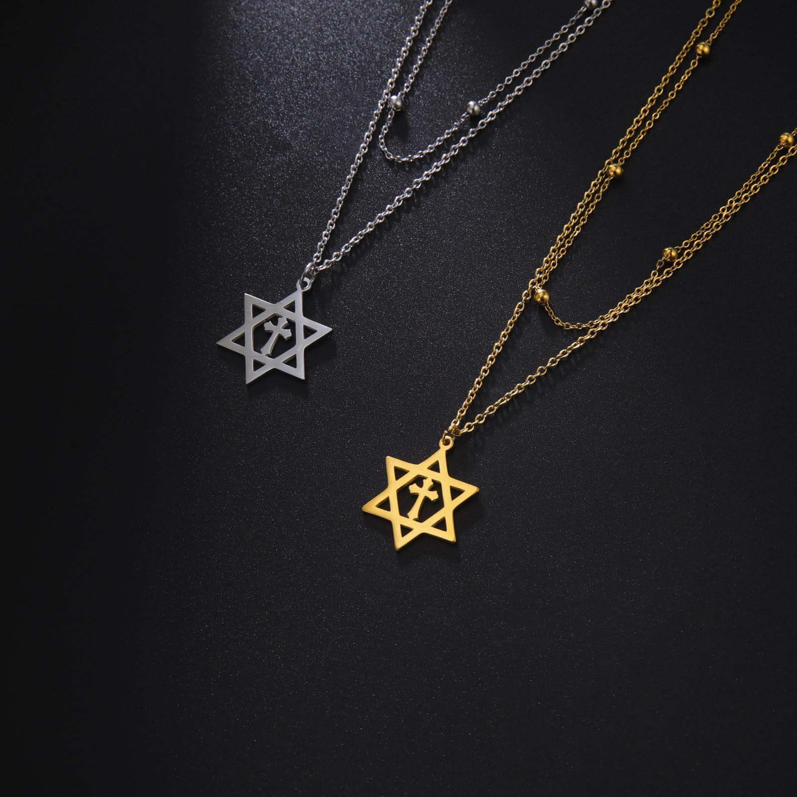 Collana Stella di David per donna Ciondolo esagonale ebraico classico in acciaio inossidabile con collane a croce Gioielli Isaia Amuleto religioso