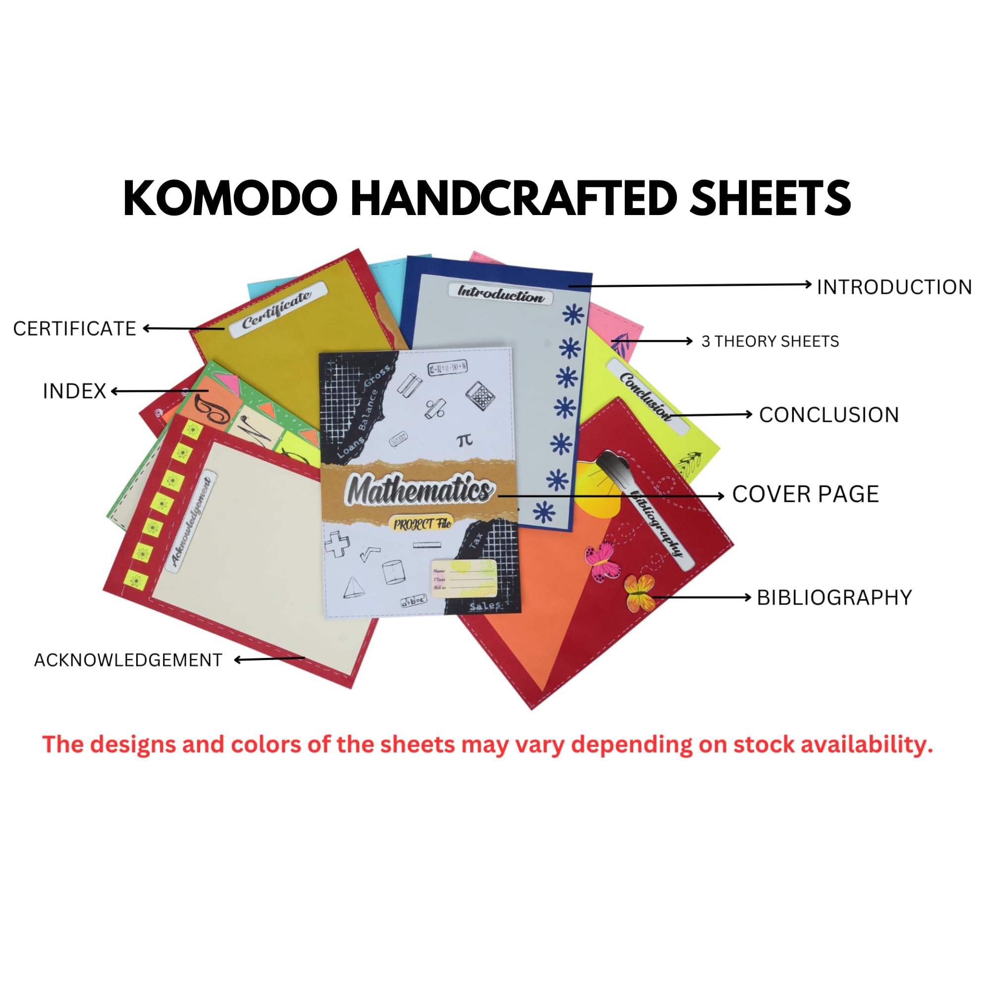 KOMODO Handcrafted Project Sheets / Mathematics / A4 Size Sheets / 180 GSM / Pack For 10 Sheets / Ideal For School Project , Stationery / Students 1
