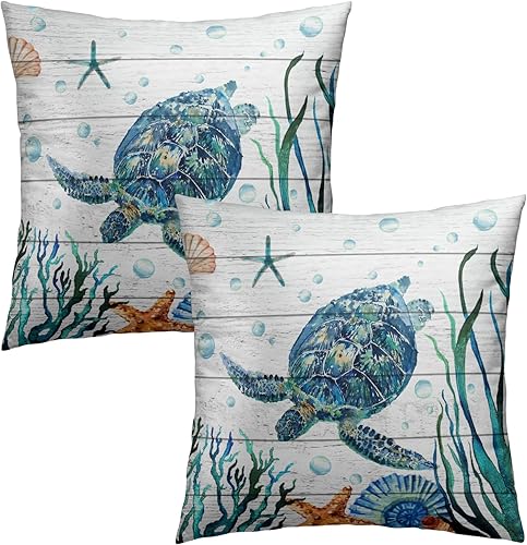 Miniatura 10 de Juego de 2 fundas de almohada de pino de 16 x 16 pulgadas, color azul y verde, de algodón, cuadradas, estilo rústico, bosque natural, estampado de