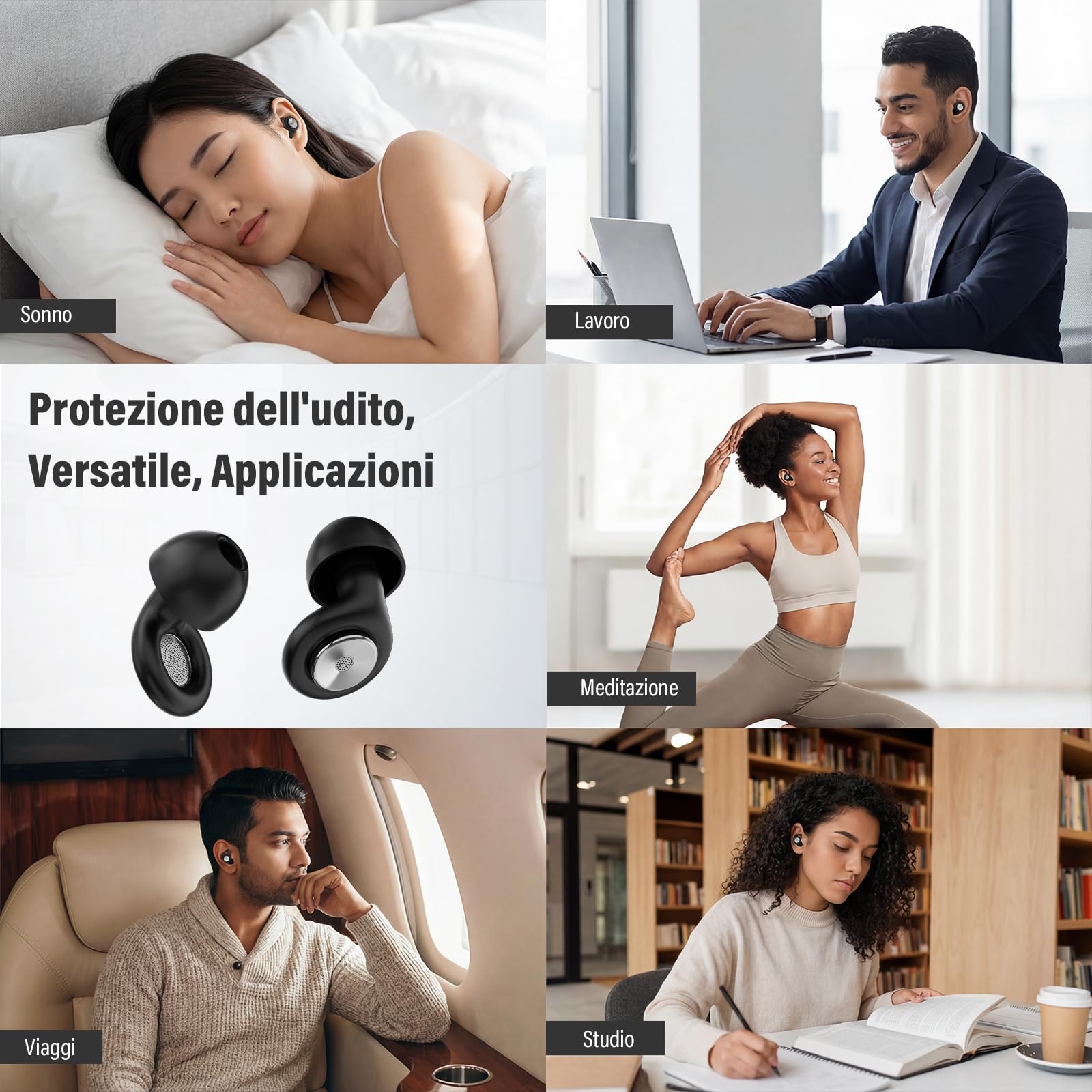 Tappi Orecchie Dormire, 45dB Protezione dell'udito, 2026 Nuovo Antirumore Quiet Silicone Auricolari, Riutilizzabile Earplugs con 8 Punte (XS/S/M/L) e Custodia, per Notte/Lavoro/Concerti - Nero