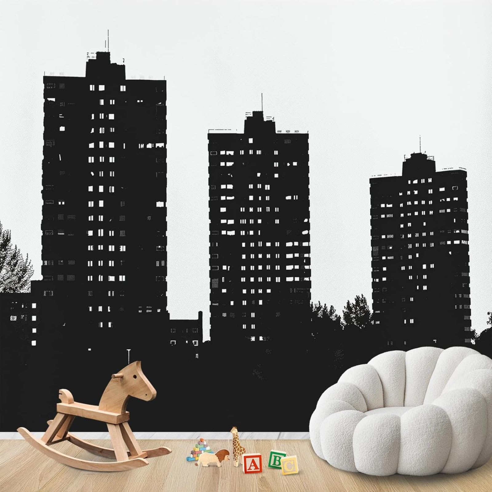 Kfjhgbdshhj 3D Mural Photo Wallpaper City Skyline Black White High-Rise Non-Woven Modern Living Room Bedroom Children's Room Decoration Motif Wallpaper,350Cmx256cm Wall Sticker - Background Wall - Painting - Poster