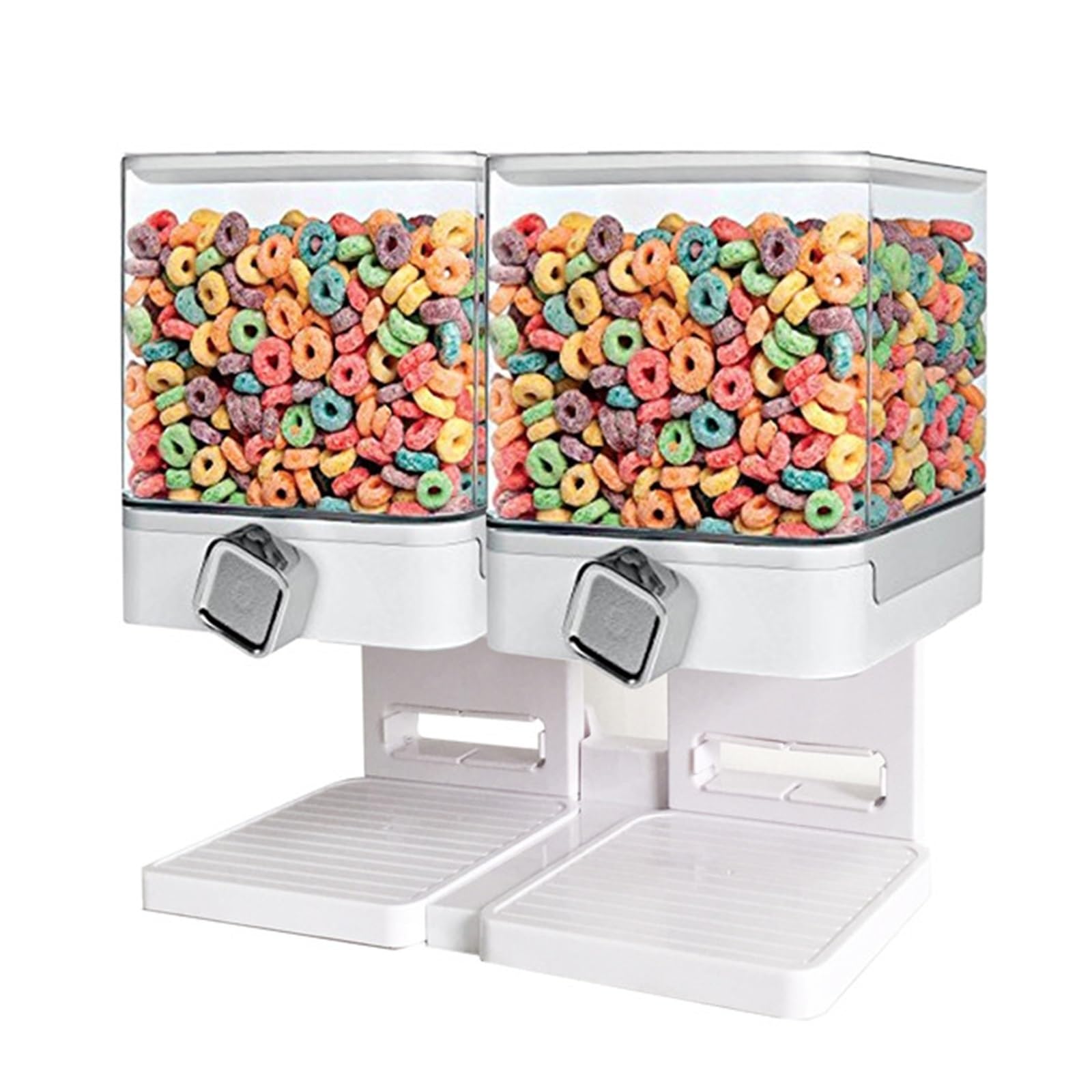 Dispensador de Cereales Dispensador de Cereales Cuadrado Doble Dos Botes de plástico for Alimentos Secos con Soporte(White)