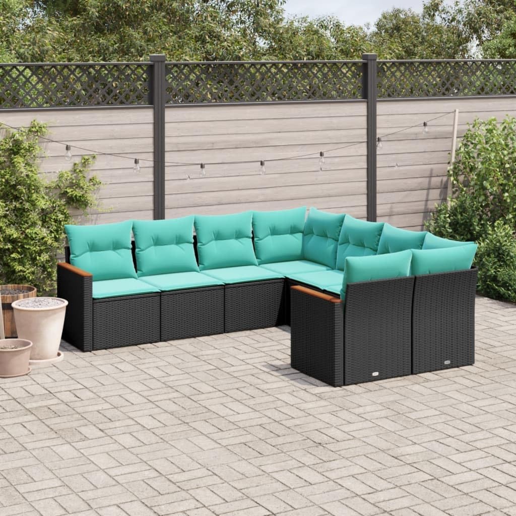 vidaXL - Patio Sofa Set/Outdoor Furniture 8 Piece/Black Poly Rattan with Cushions/Modular Garden Sofa for Terrace, Patio, Deck