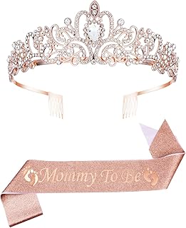 Mom to Be Baby Shower Decorations, Mom to Be Baby Shower Mommy to Be Sash and Tiara Set Mommy to Be Crown and Sash for Pregnant Mommy (Rose Gold)