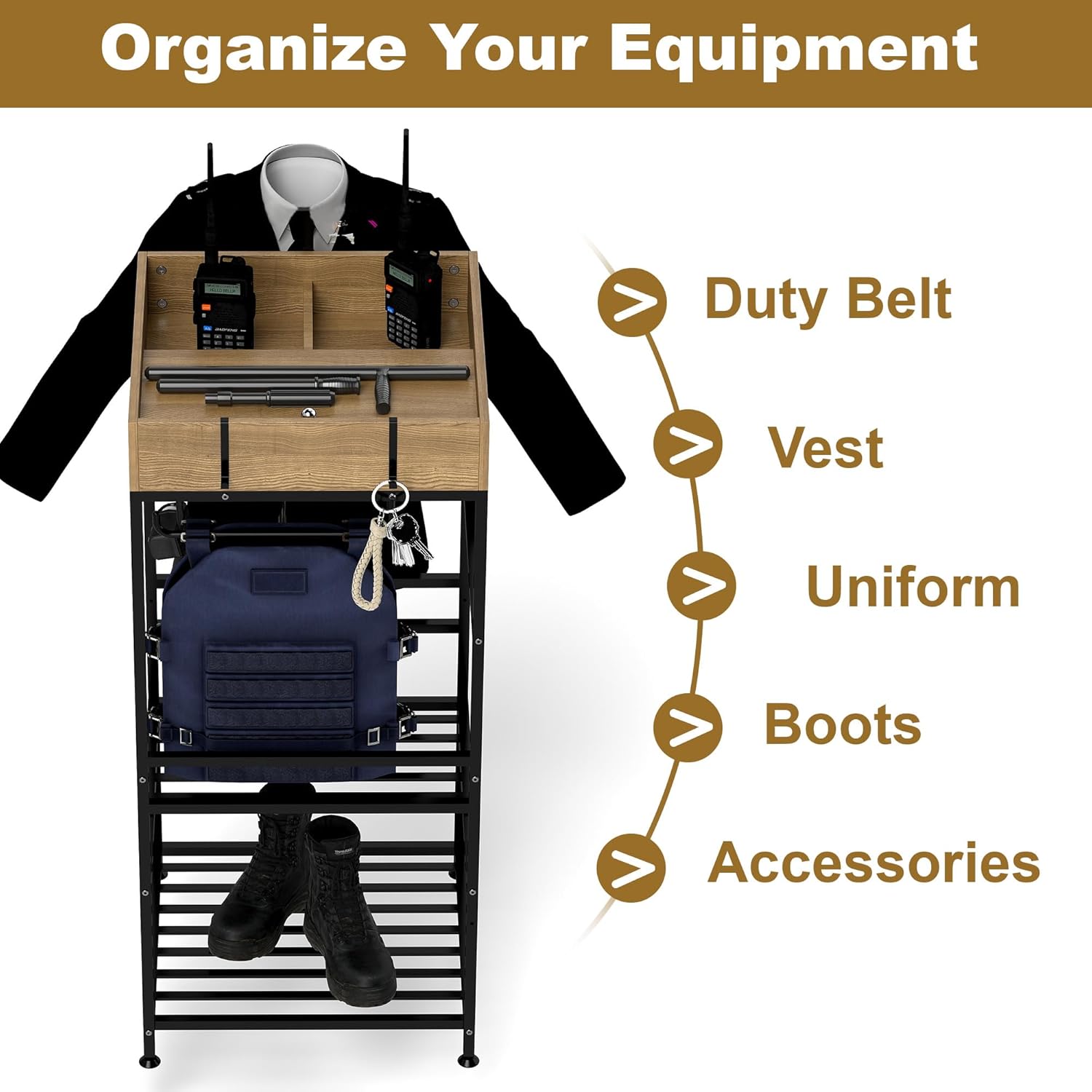 lukar Police Gear Rack Police Gear Stand Military Gear Stand Black Military Gear Rack Hanger Stand for Duty Uniform,Belt,Vest,Shoes Storage