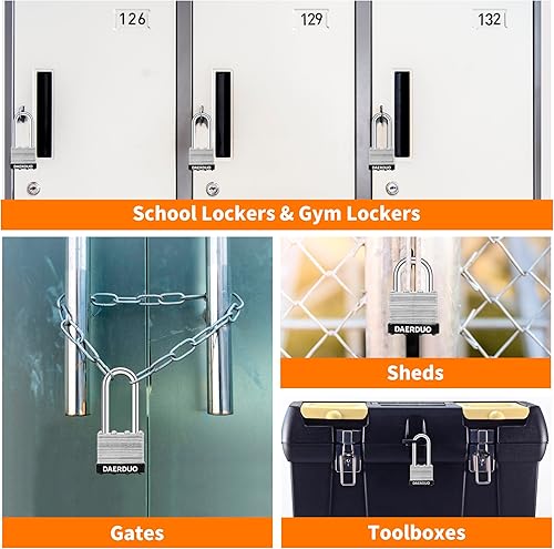 Miniatura 7 de Paquete de 2 candados laminados de 1.575 in (1-916") con 4 llaves, grillete corto de acero endurecido, cerraduras resistentes para armarios de