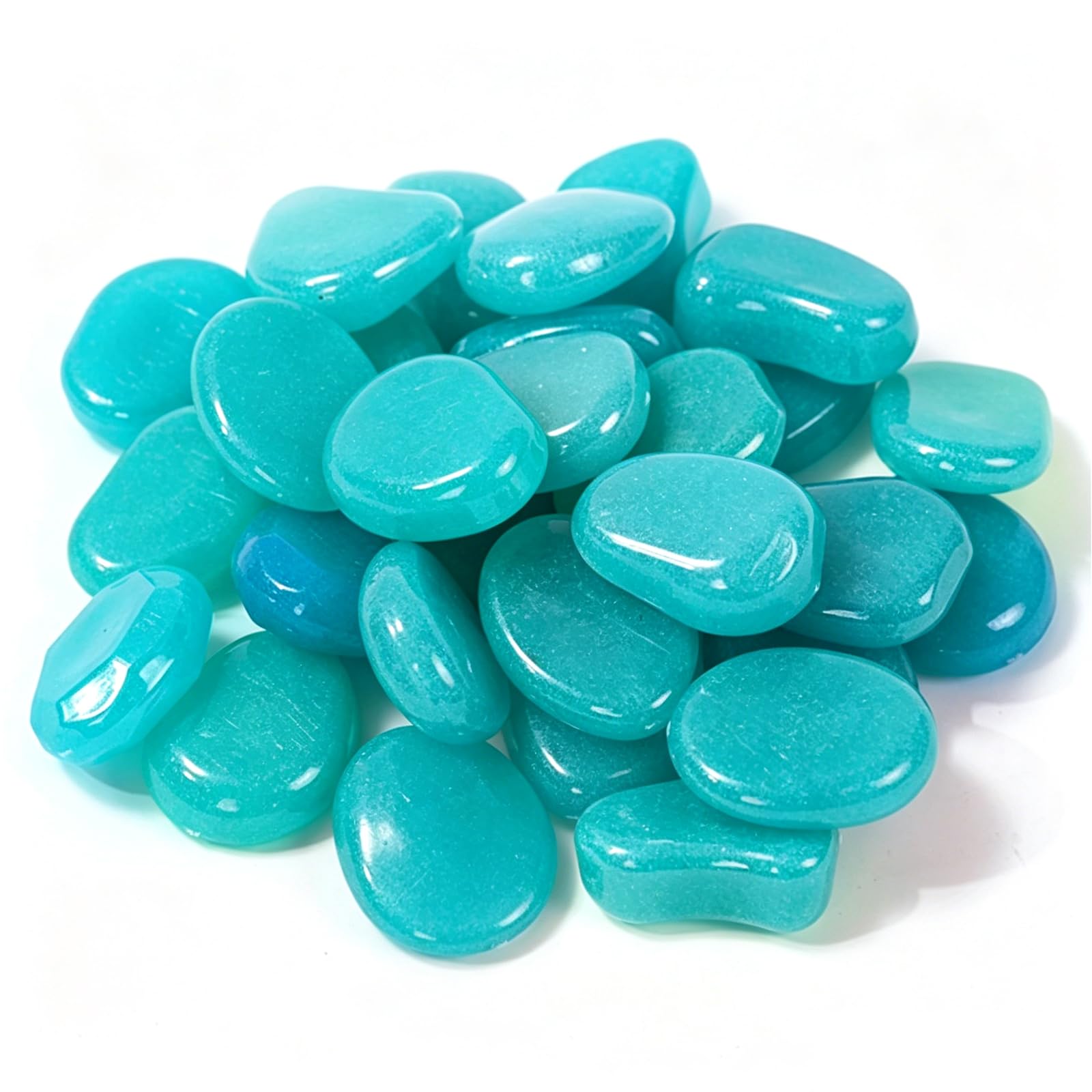 Solar Glow in the Dark Pebbles - Luminous Resin Stones for Garden Walkways, Aquariums & Vases, Outdoor Decor (50pcs Light blue)