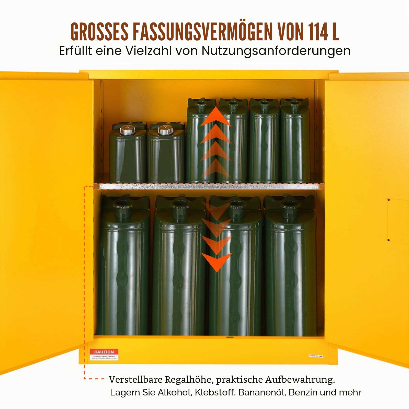 VEVOR Sicherheitsschrank für brennbare Flüssigkeiten, 34 Gallonen, Lagerschrank für brennbare Flüssigkeiten aus Kaltgewalztem Stahl, 1095 x 460 x 1273 mm, Schrank mit einem verstellbaren Regal