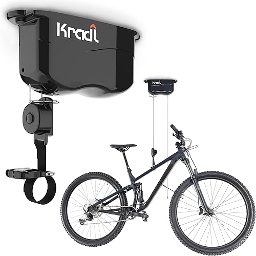Kradl - Ceiling Mount Bike Lift and Rack. Clever Bike Storage System Without Electricity, Clumsy Ropes or Pulleys.