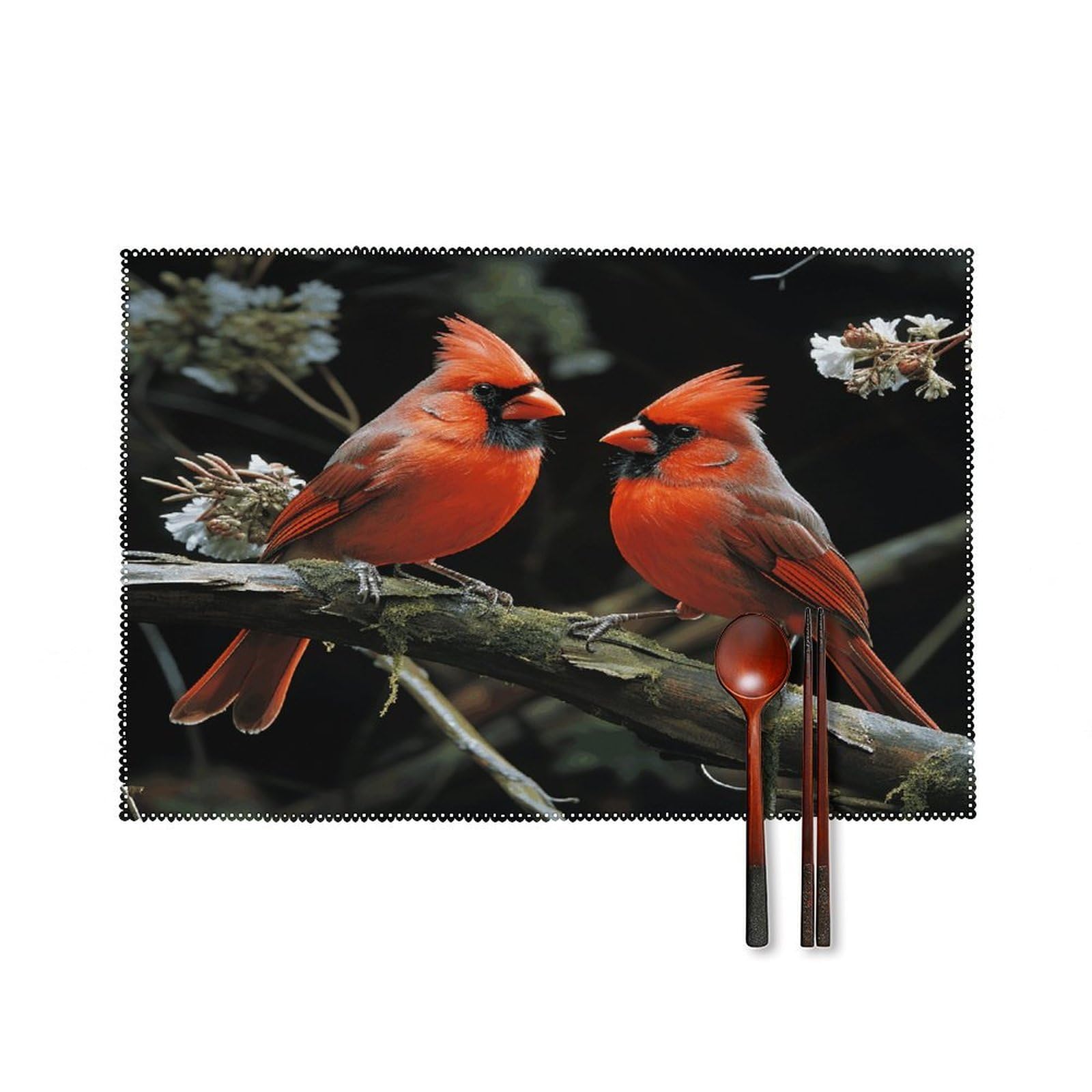 Cardinals Birds Fauna Wild Placemats Set of 6 Non-Slip Heat Resistant Table Mats Canvas Washable Cloth Place Mats Easy to Clean Premium Placemat for Kitchen Dining Table Decoration