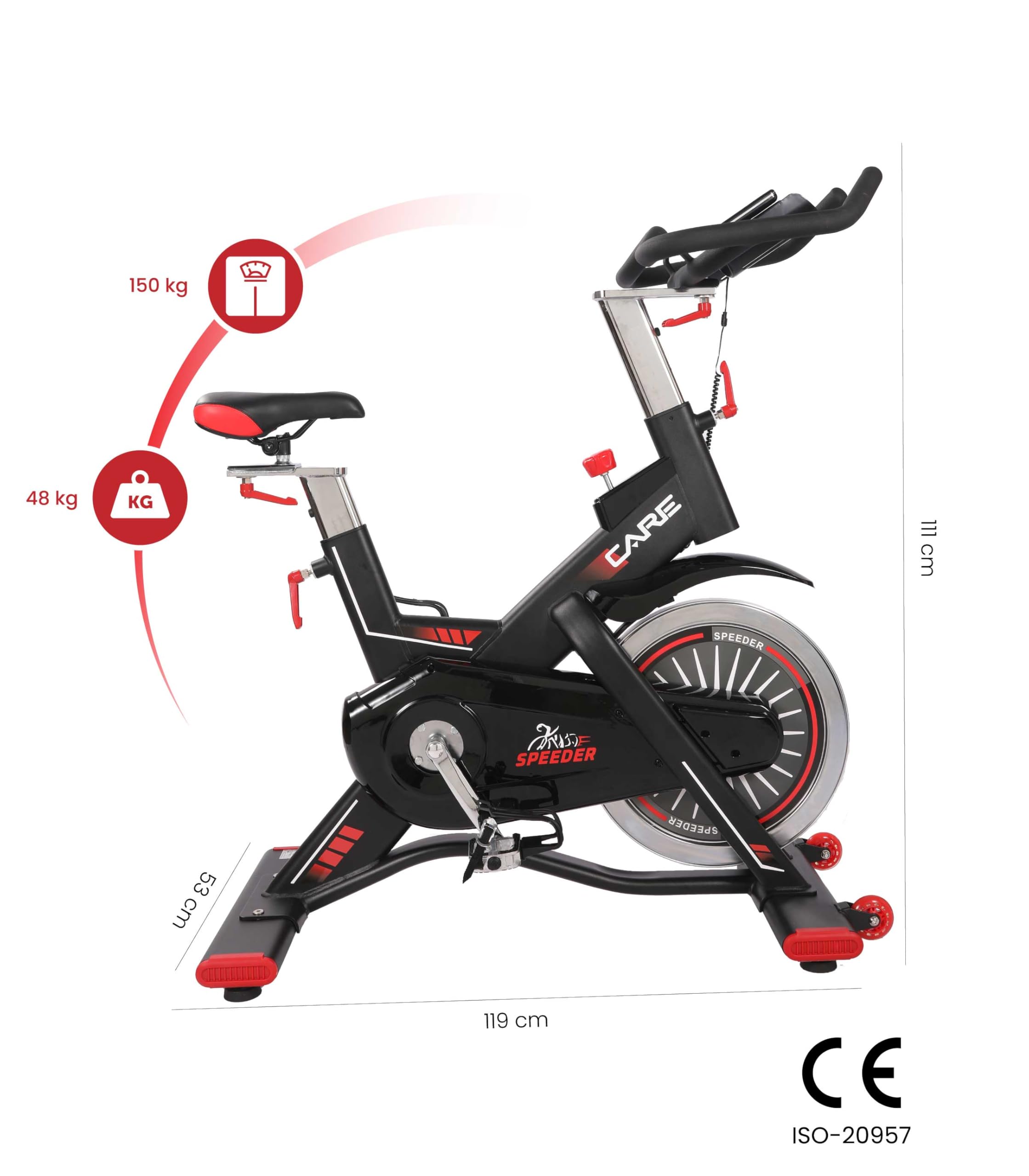 CARE FITNESS - Vélo de Biking Magnétique - Speeder - Masse d'Inertie 24 KG - Réglage Précis de la Résistance - Cale-Pieds Garantissant un Mouvement Fluide & Sécurité
