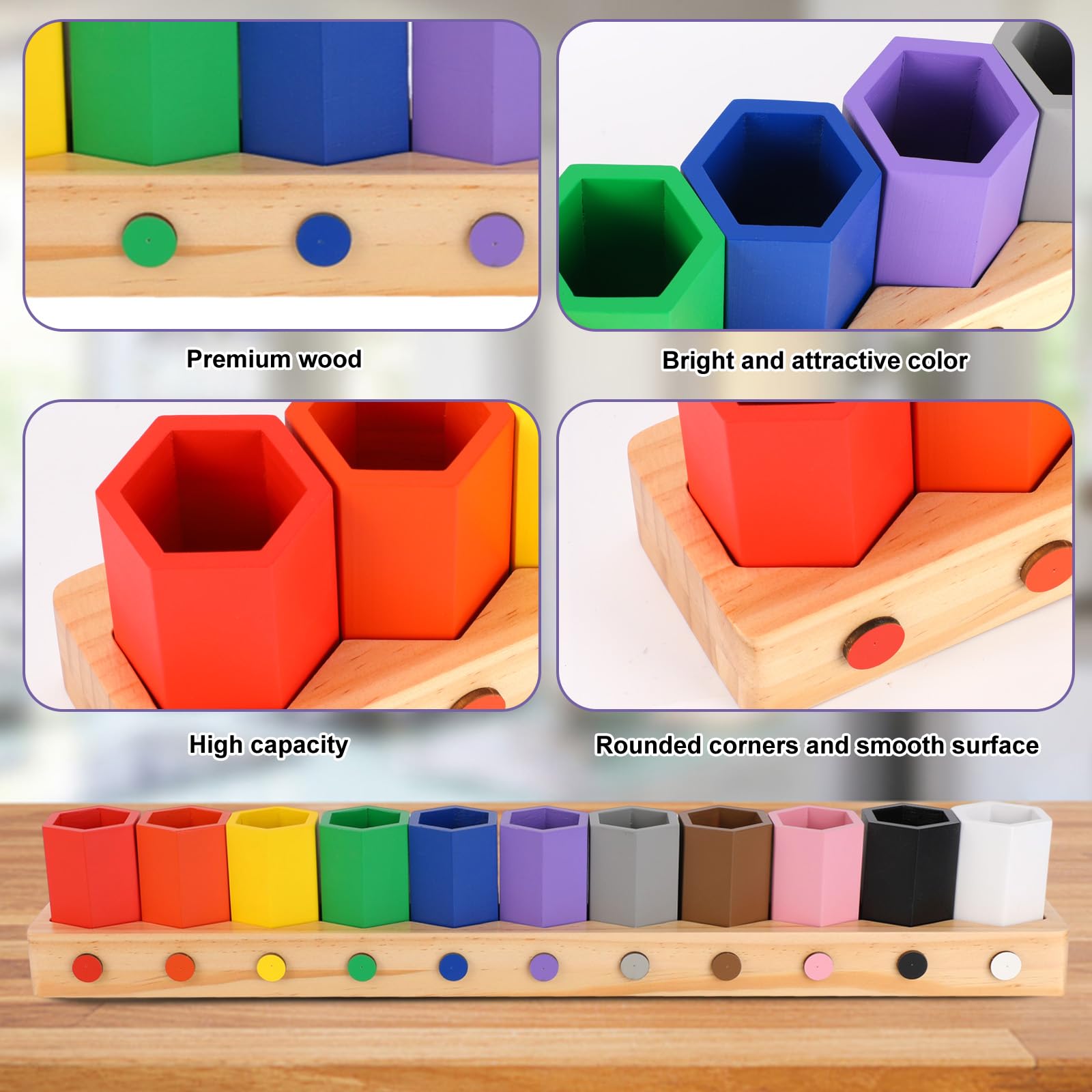 Boîte à Crayons Couleur en Bois, Pot Crayon Enfant pour 11 Crayons | de Couleur Porte-Crayons et Pot Amovibles Convient aux Enfants aux Bureaux et Bureaux à Domici