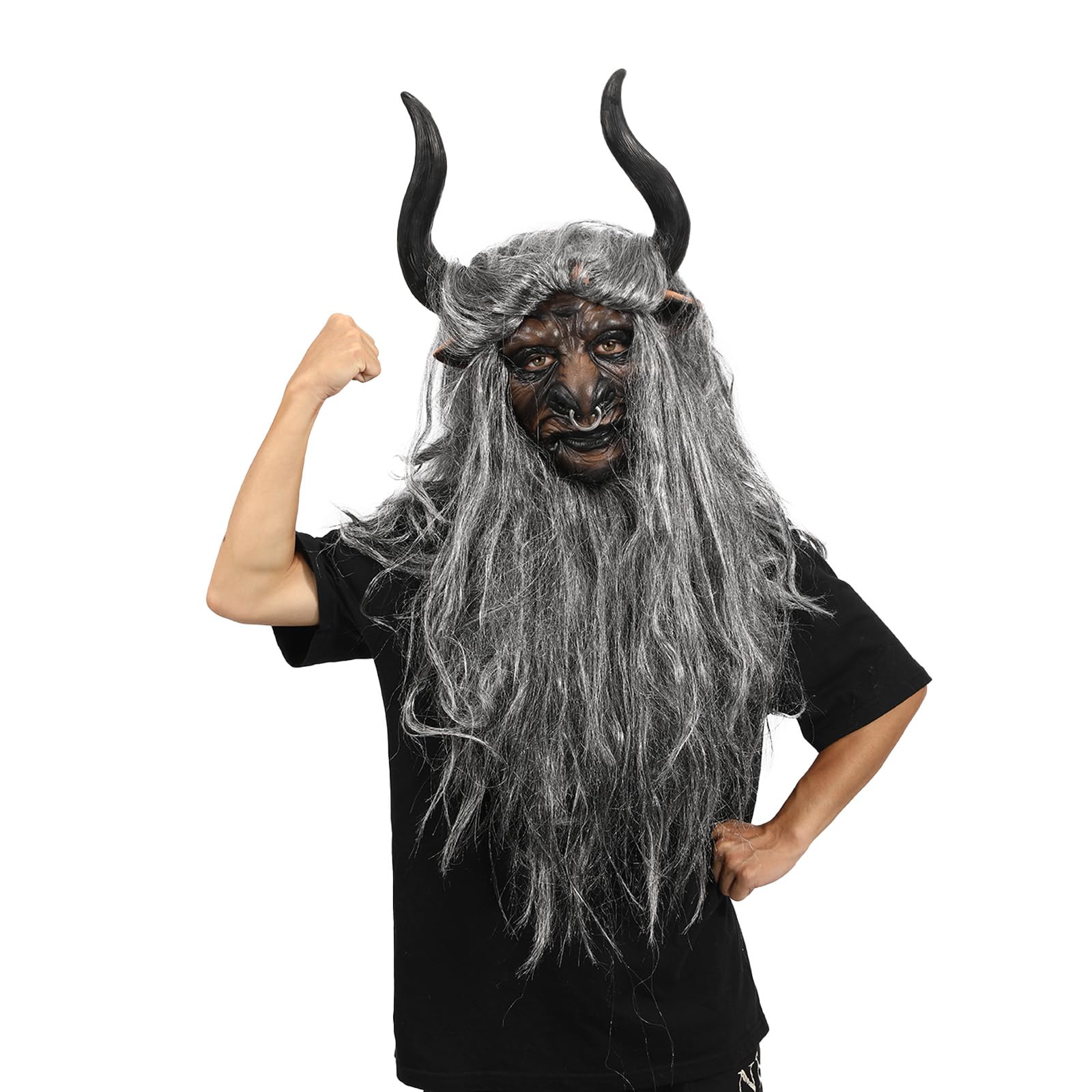 Jeyytyy Halloween Mask Bull Mask Scary Ox Horn Latex Fancy Dress for Adults