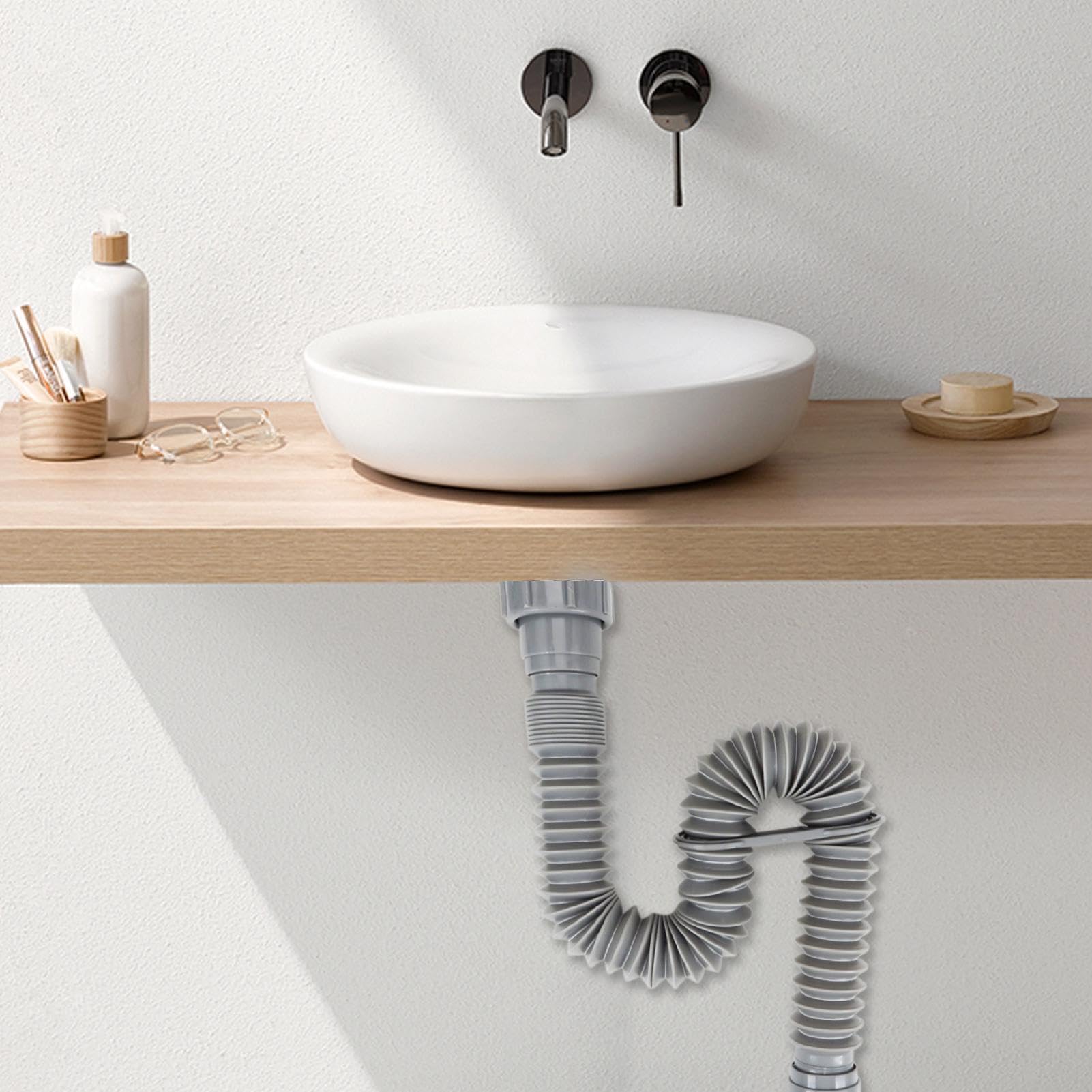 Kit Sifone Per Lavandino - Tubo Flessibile 300-1000 Mm, Antiodore, Per Bagno E Cucina - Foto 2