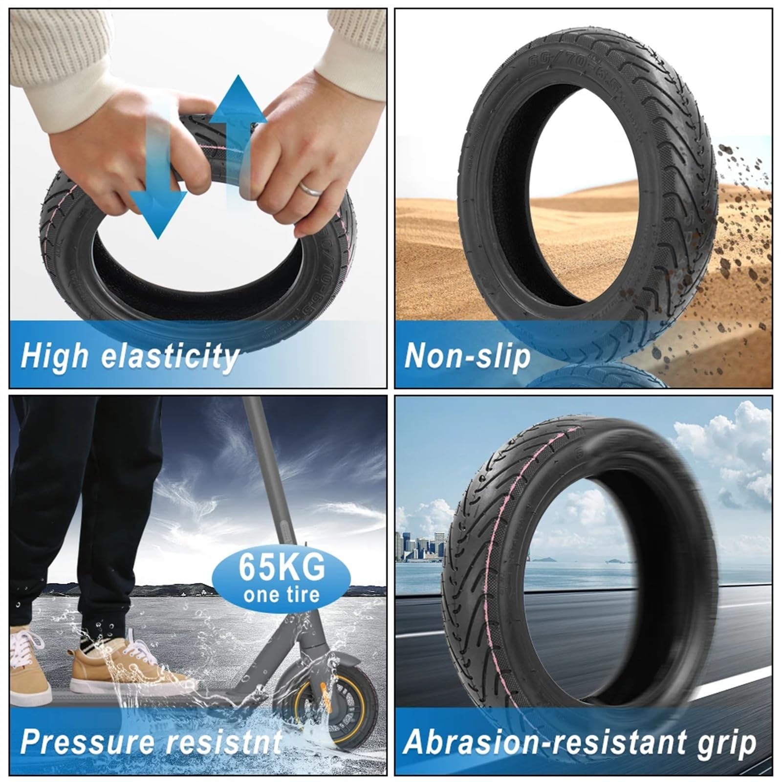 Générique Pneu AntidéRapant Trottinette USO apto Para Scooter électrique 10 Pouces 60/70 6.5 Pneu extérieur/10X2.125 intérieur pneus de Roue résistants à l'usure