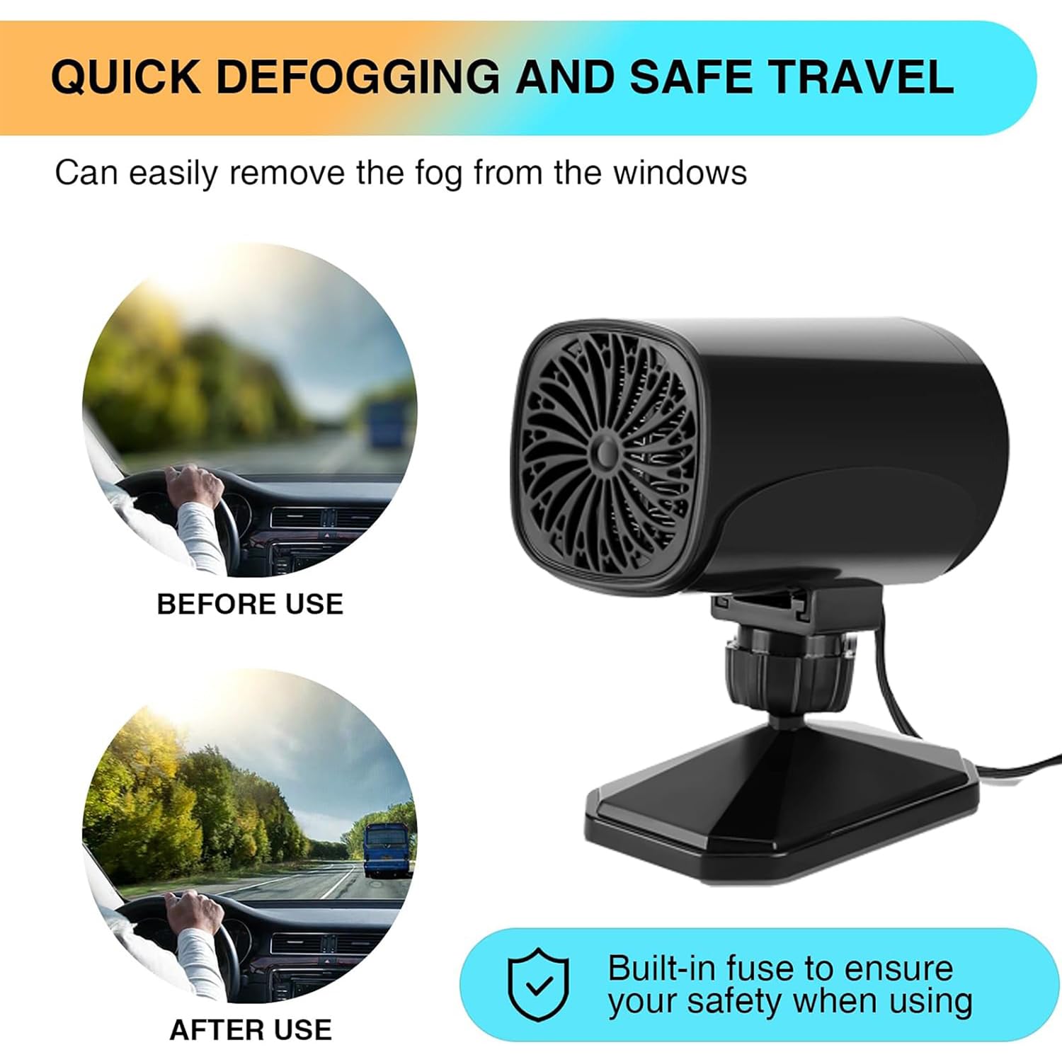 Riscaldatore Auto 12V 150W Portatile - 2 In 1 Riscaldamento E Ventilazione, Base Girevole - Foto 2