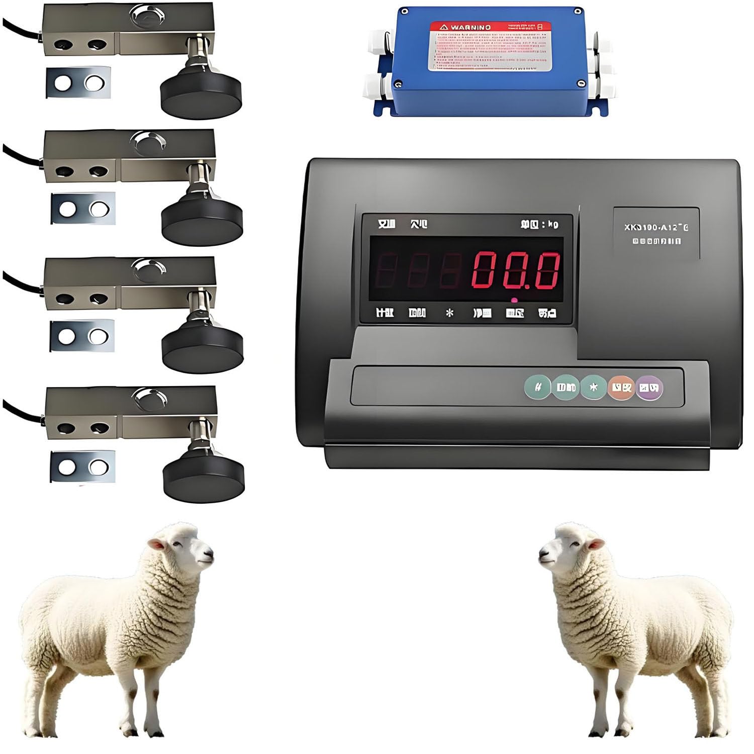 Kit de báscula para Ganado, báscula de Suelo con medidor de Carga, con Celdas de Carga e indicador Digital, Carga máxima de 5000 kg, con 4 Celdas de Carga y Caja de conexión. 3000kg