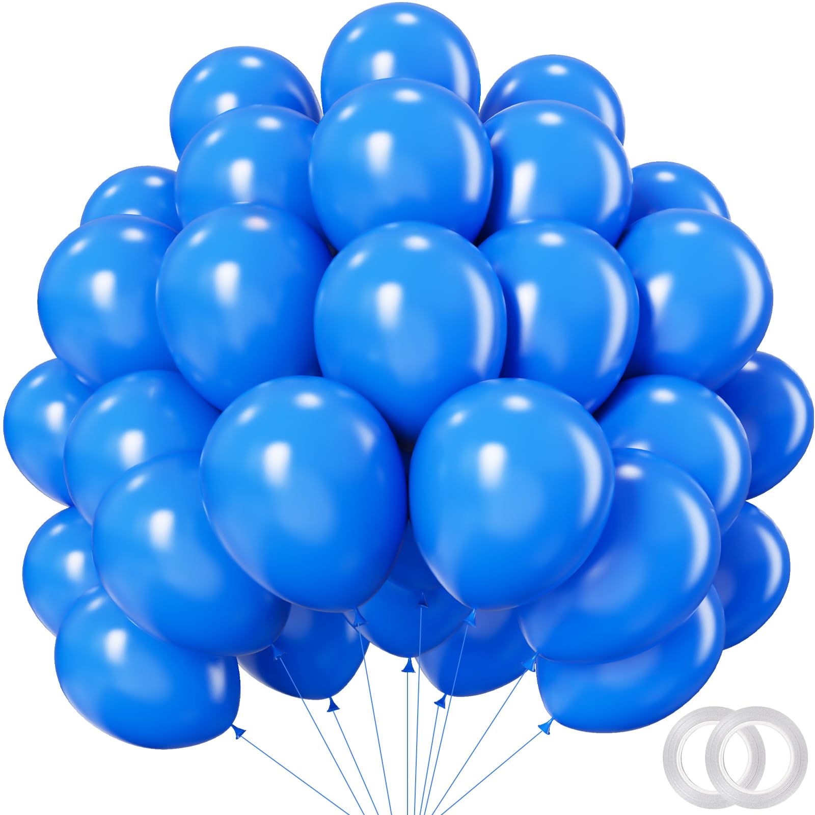 PatiCool Sky Blue Balloons - 12 inch 100pcs Latex - Round Blue Birthday Balloons with 2 Ribbons for Birthday Party, Wedding, Anniversary, Baby Shower