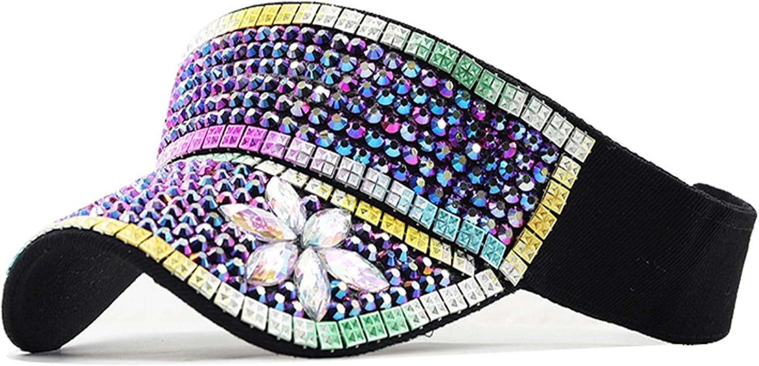 Bling Visor Shiny Rhinestones Sport Sun Adjustable Summer Cap Visor Caps for Women Men