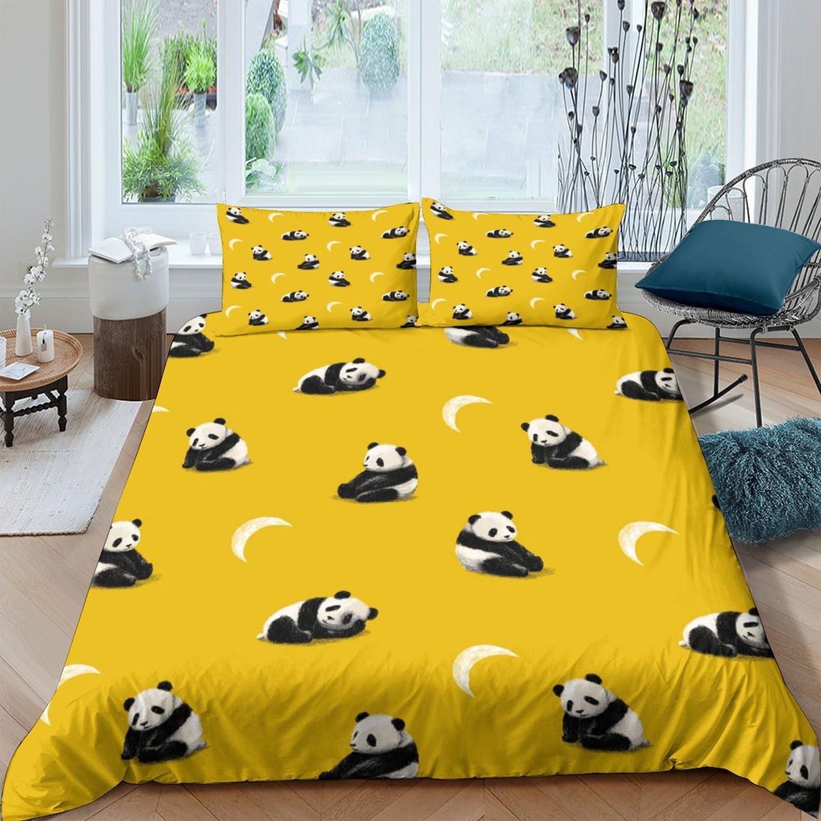 Ctjqhvkz Style-9 3D Printed Yellow Panda Fitted Sheet Microfiber Soft Breathable Crescent Moon Mattress Cover For Bedroom Guest Room Decor Single（135X200cm）