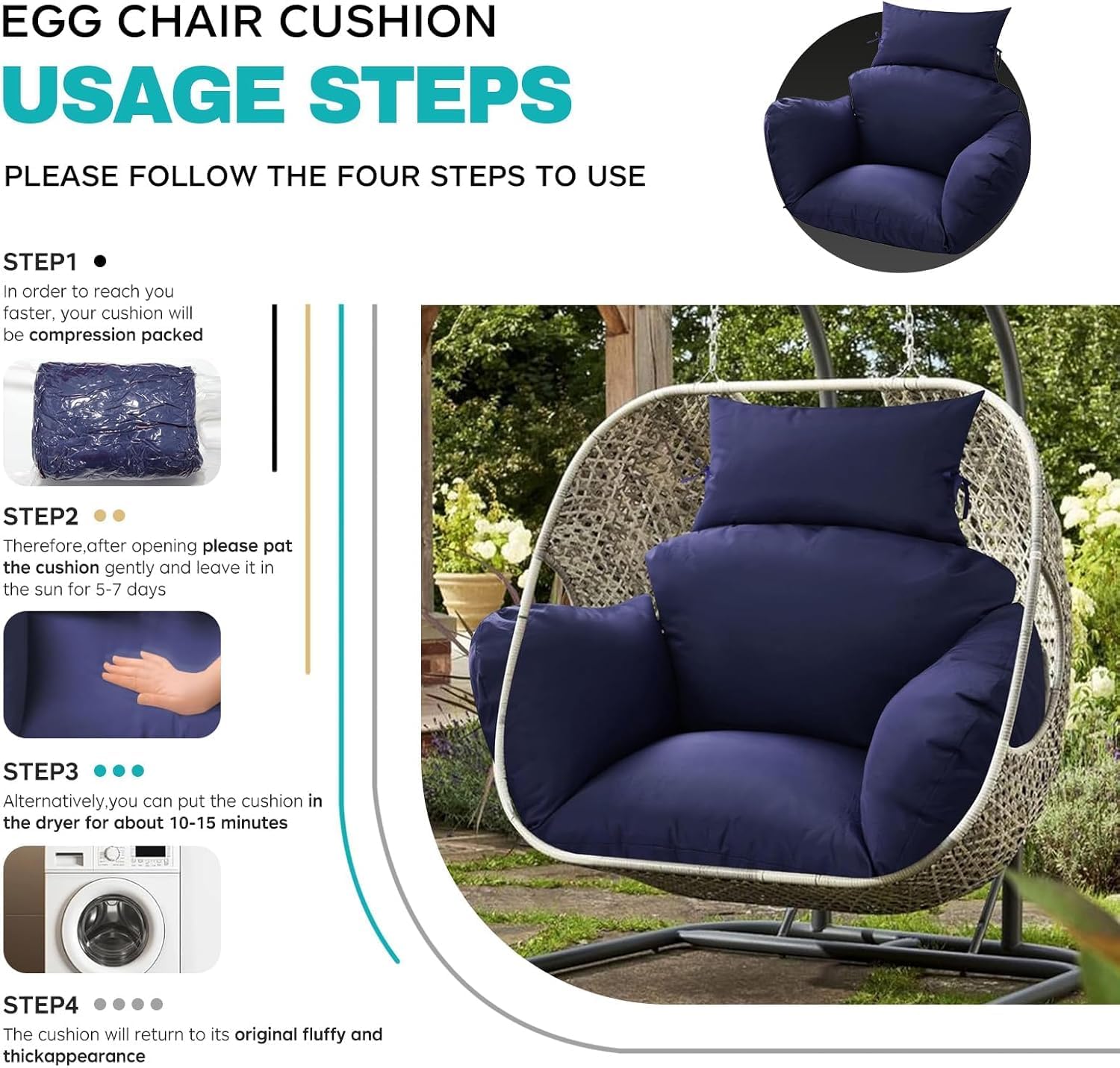 joomie Coussin de chaise en forme d'œuf Bleu