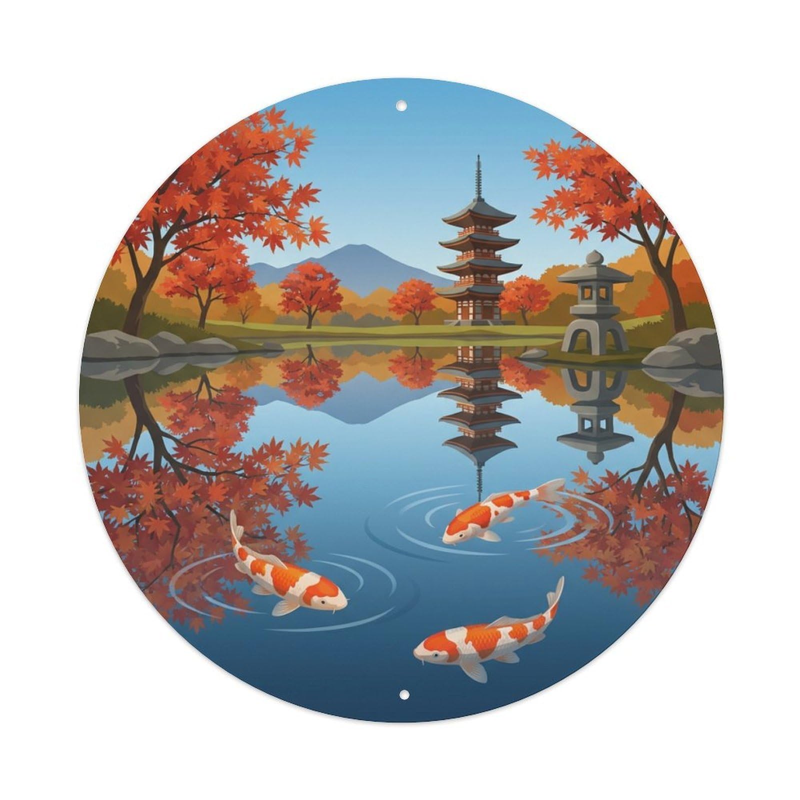 Galvaxio Style Japanese Koi Fish Autumn Reflection Still Perfect Metal Tin Sign