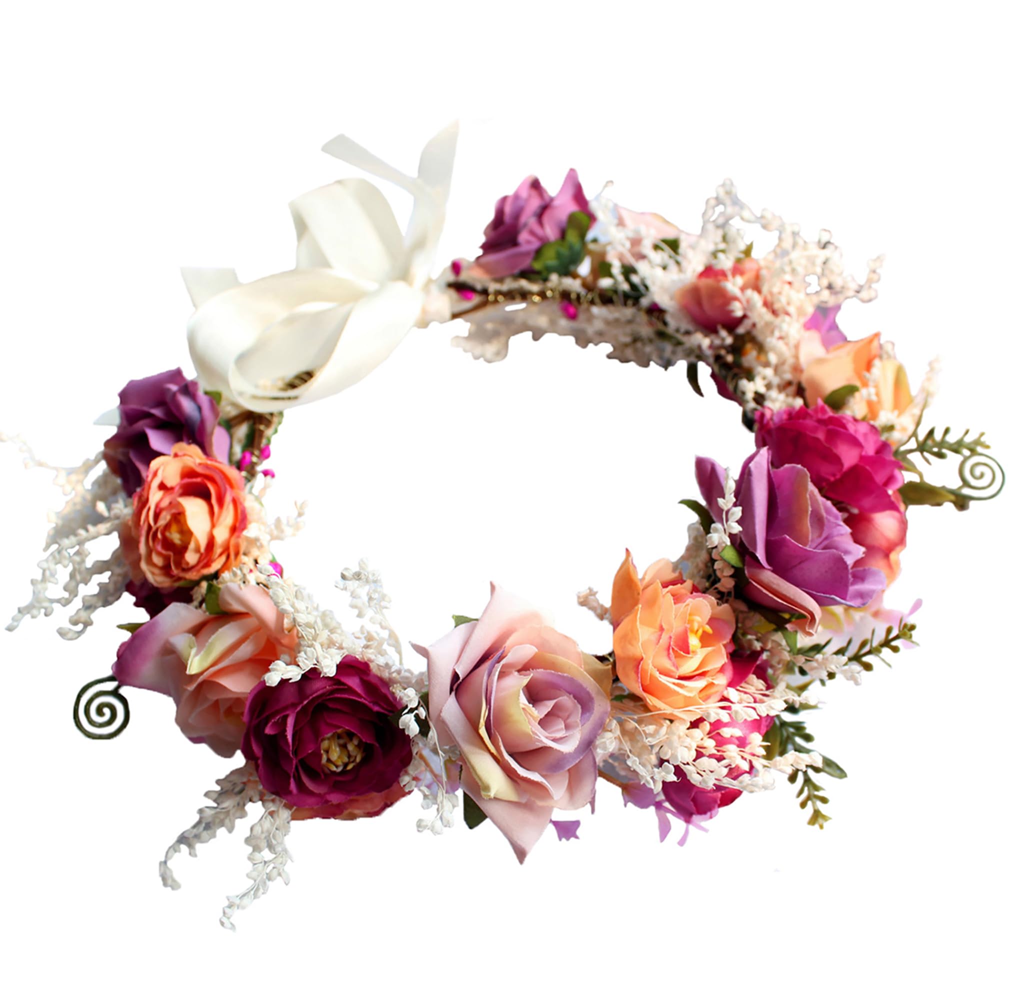 Blumenkrone für Mädchen, Blumenkrone, Blumengirlande, Stirnband, Blumen-Kopfschmuck, Heiligenschein, Hochzeit, Party, E, 1 Count (Pack of 1)