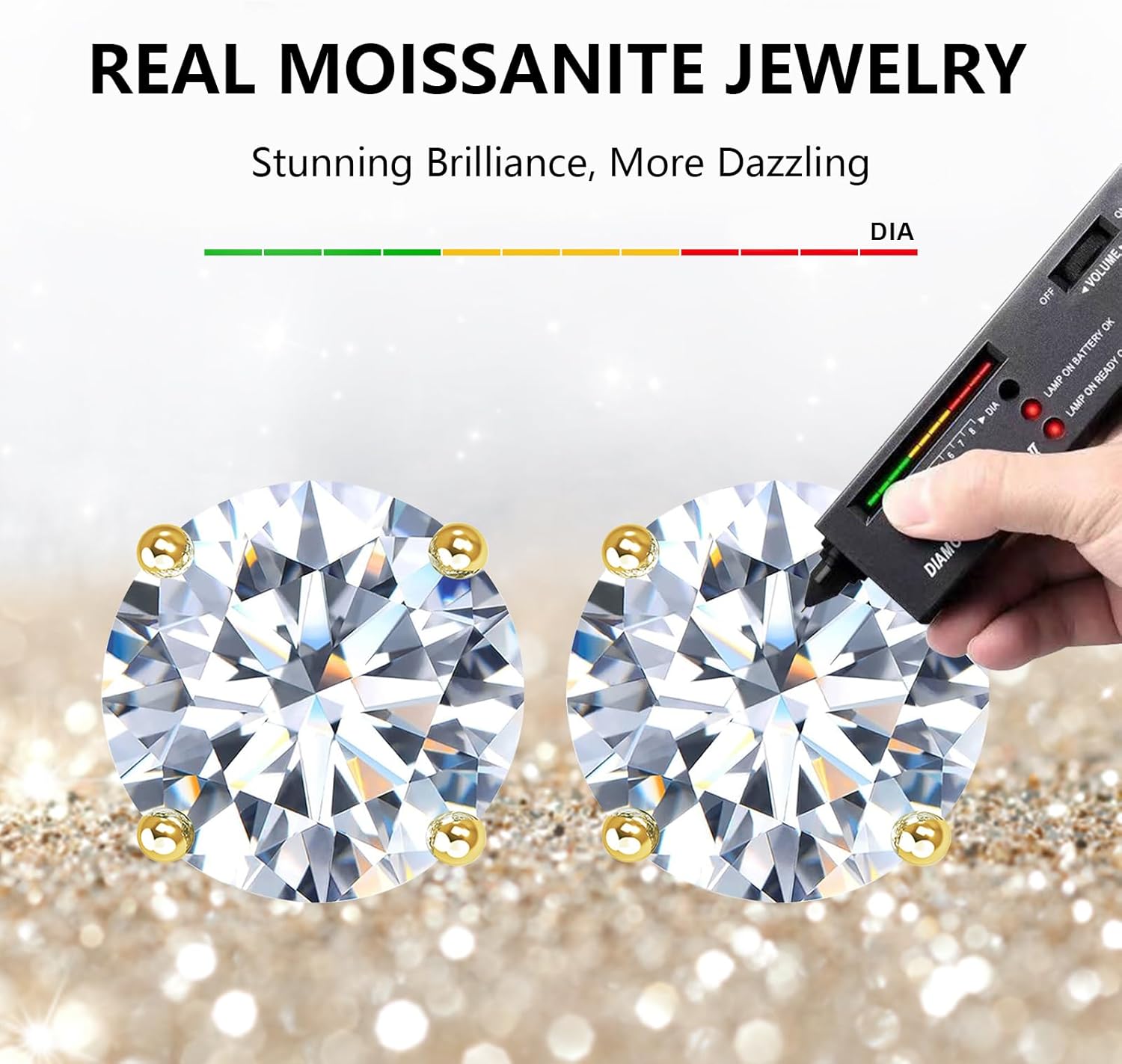 BREN Moissanite Earrings S925 Sterling Silver Imitation Diamond Earrings 18k White Gold Moissanite Earrings for Men D Color Brilliant Round Cut Moissanite Stud Earrings for Women - Image 2
