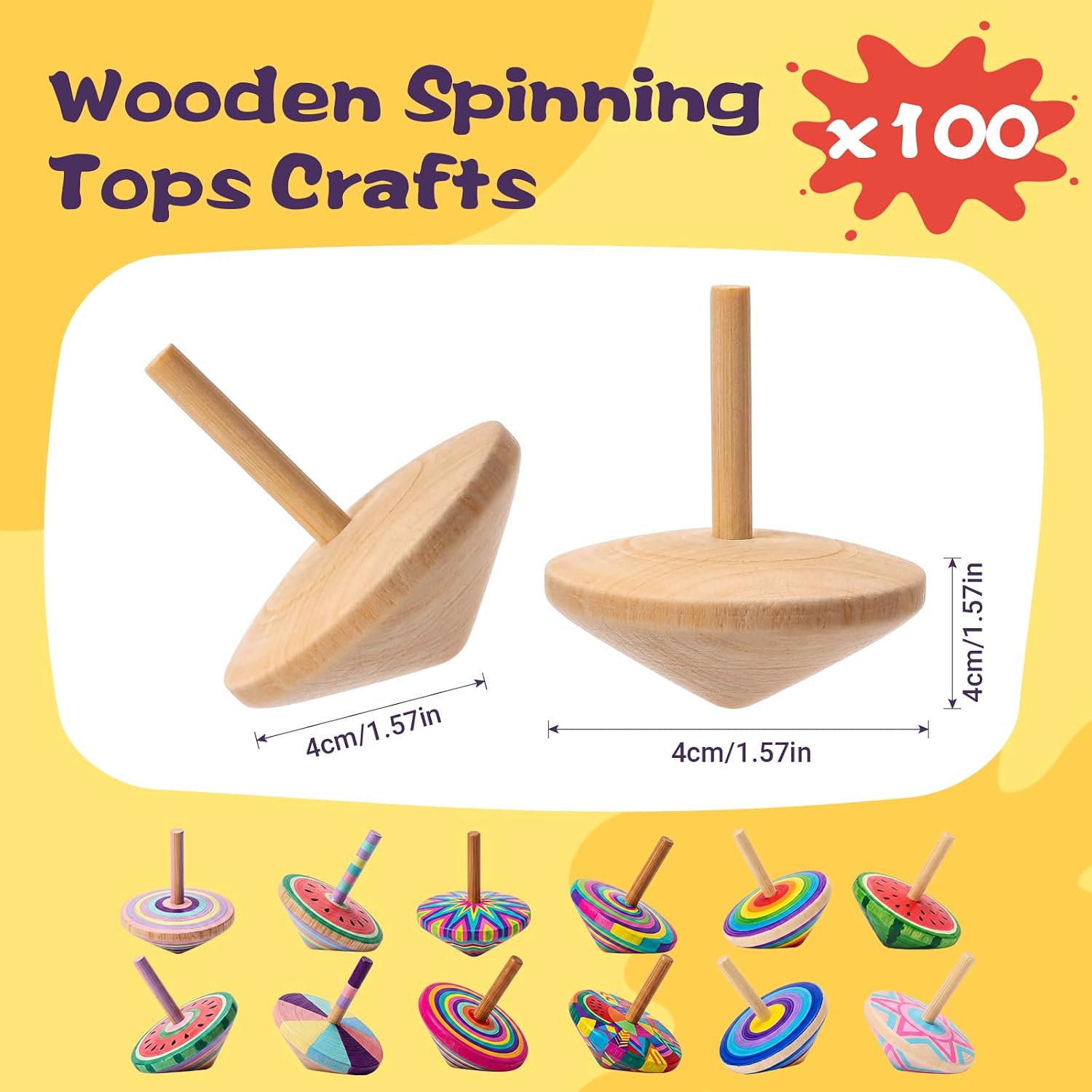 DoubleFill 100 Pcs Bulk End of Year Student Gifts, DIY Unfinished Wooden Spinning Tops for Kids End of Year Craft Kit Teacher to Student Gifts Art Supplies for Classroom Activities Party Favor