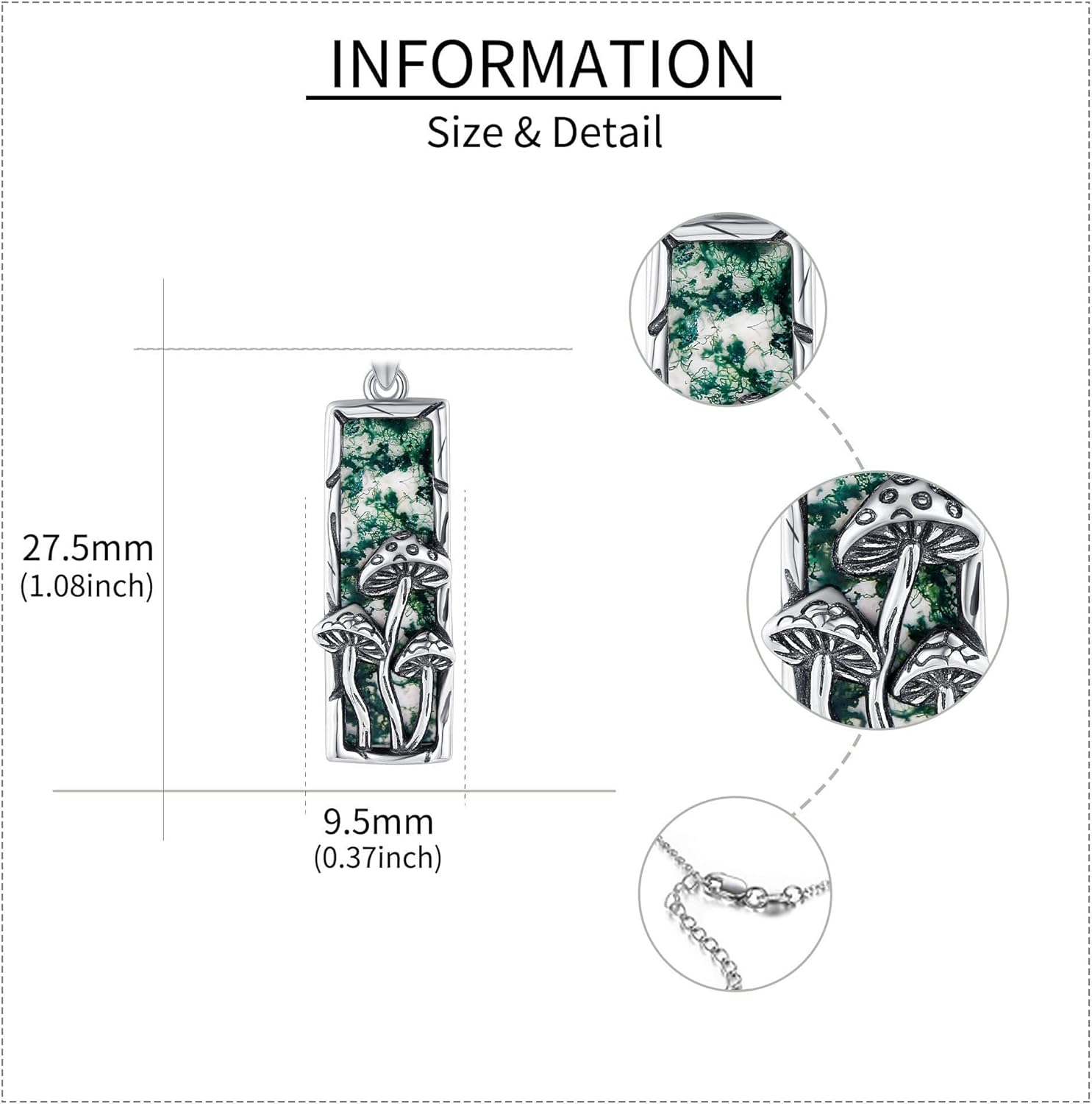 Mushroom Necklace 925 Sterling Silver Moonstone/Moss Agate Mushroom Jewelry for Women - Image 5