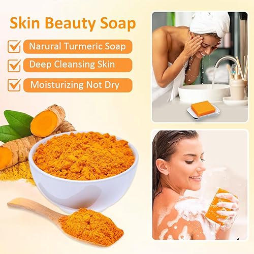 Miniatura 3 de Barra de jabón de cúrcuma de ácido kójico  Removedor de manchas oscuras para el rostro y tono de la piel, hidratante y nutritivo ingredientes