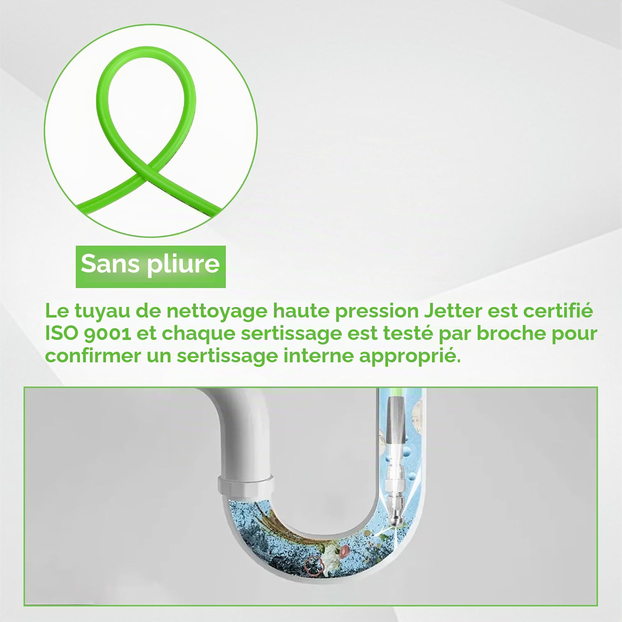 Tool Daily 15 m Tuyau Déboucheur Canalisation Haute Pression avec Pistolet | Furet Deboucheur Canalisation 1/4" NPT, Lance de Nettoyeur Haute Pression M22 14mm, 3 Buses de Jet d'Égout, 250 bar