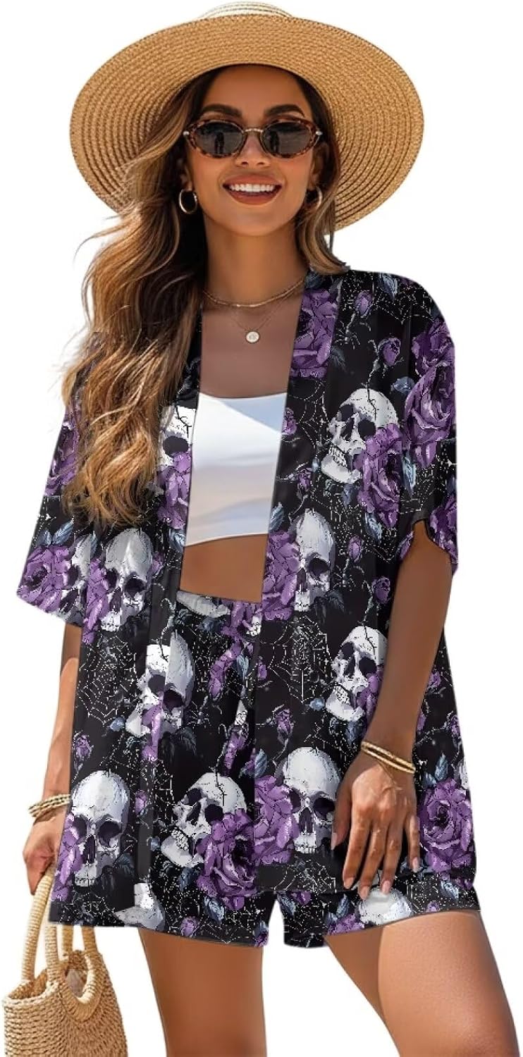 Trendy 2 Piece Sets for Women S - XL Open Front Shirt and Shorts for Summer Beach Resort Cruise Wear