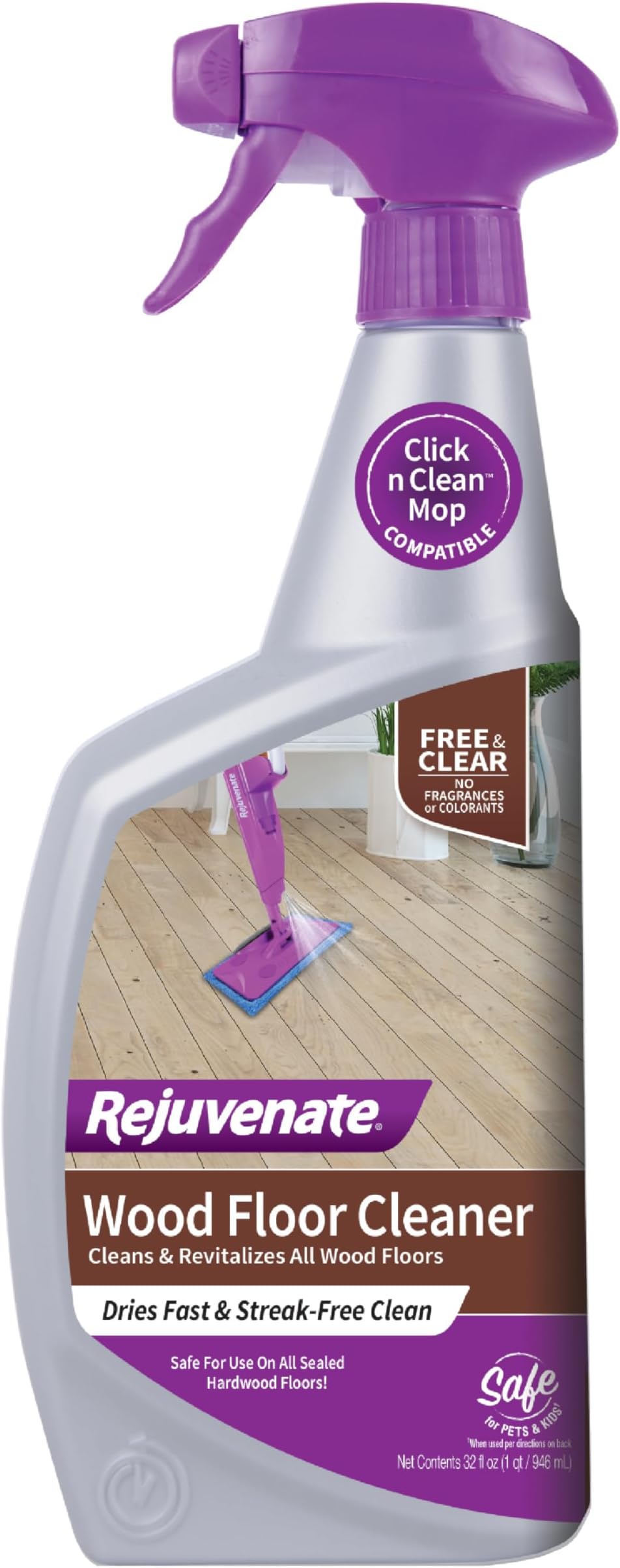 Rejuvenate High-Performance Professional Hardwood Floor Cleaner Streak-Free Formula Eliminates The Toughest Dirt and Grime with Little Effort 32oz