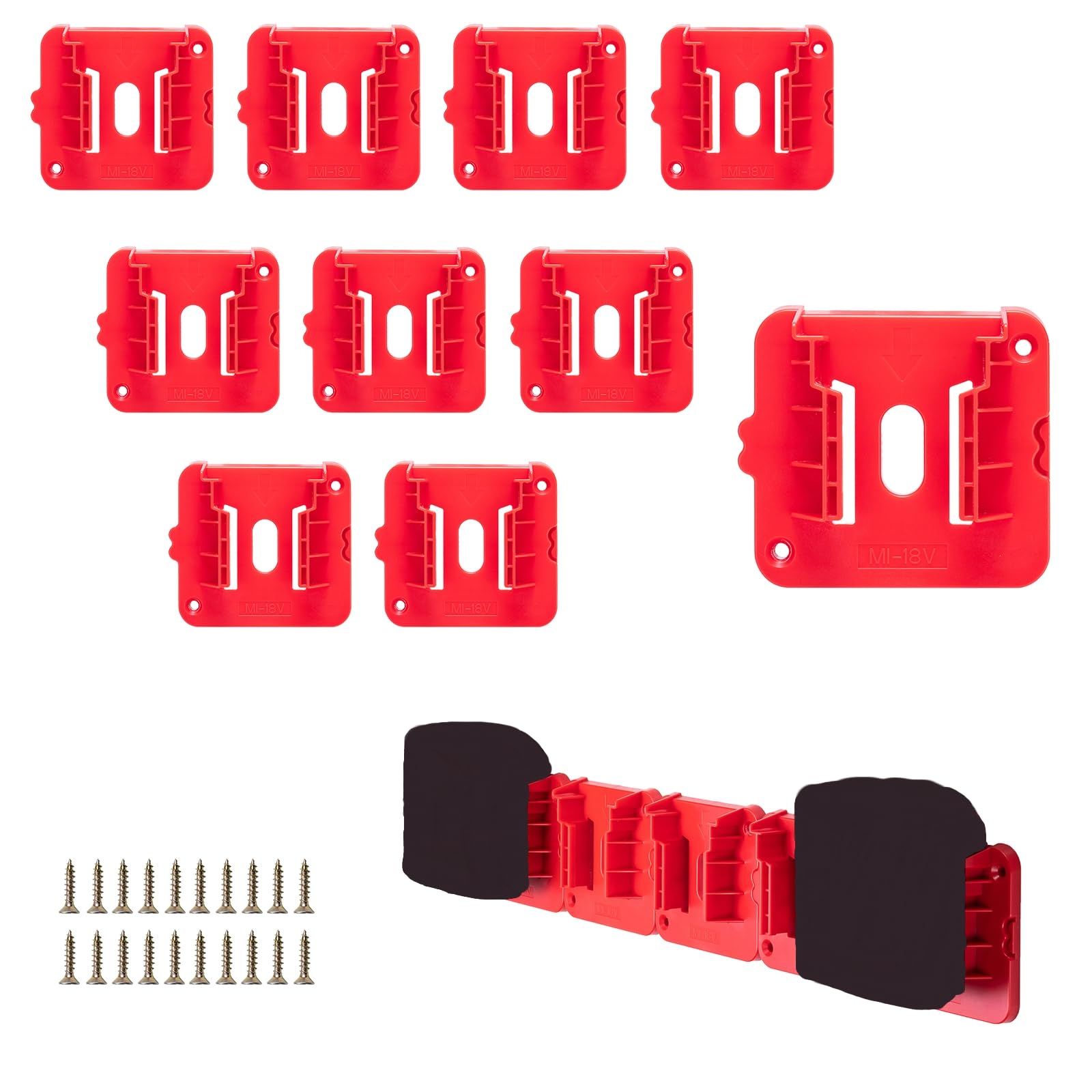 Battery Holder Compatible for Milwaukee 18V Battery Mounts Dock Holder Work for 48-11-1815 48-11-1828 48-11-1850 48-11-1860(10 Pack, w/20 Screws, No Battery)