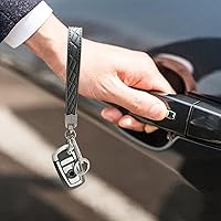 Vista 3 de Llavero de cuero para muñeca, llavero de coche con 3 llaveros y anillo anti-pérdida (Negro)