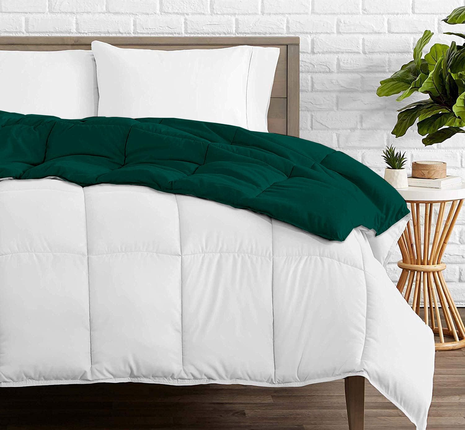 Reversible Comforter - All-Season Luxury - 100% Organic Cotton Full Size 82 x 86 Inches 1 Piece Goose Down Alternative Comforter - Ultra-Soft with 4 Corner Tabs, 500 GSM (White & Teal)