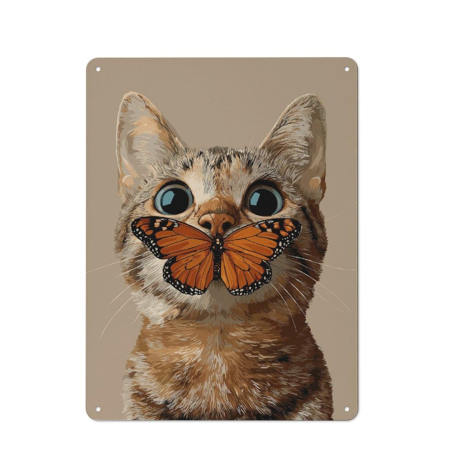 Junmoney Cat And Butterfly Encounter Retro Tin Wall Plaque 40X30cm For Kitchen Or Home Bar, For Home Interiors, Feature Walls And Decorative Displays