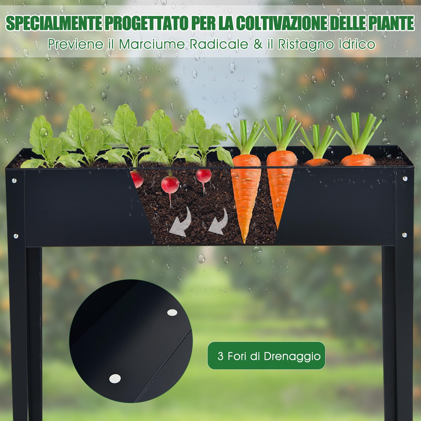 RELAX4LIFE Fioriera da Esterno, Orto Rialzato da Esterno in Metallo con Fori di Drenaggio, Fioriera per Balcone, Giardino, Cortile, per Verdure, Fiori, Erbe, Frutta (100 x 30 x 80 cm, Nero)