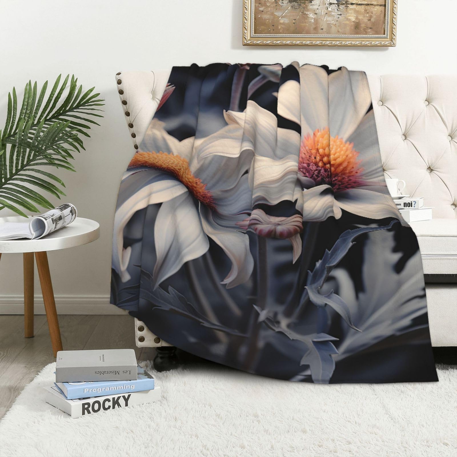 Couverture polaire en flanelle fleurie 101x127 cm pour lit et canapé