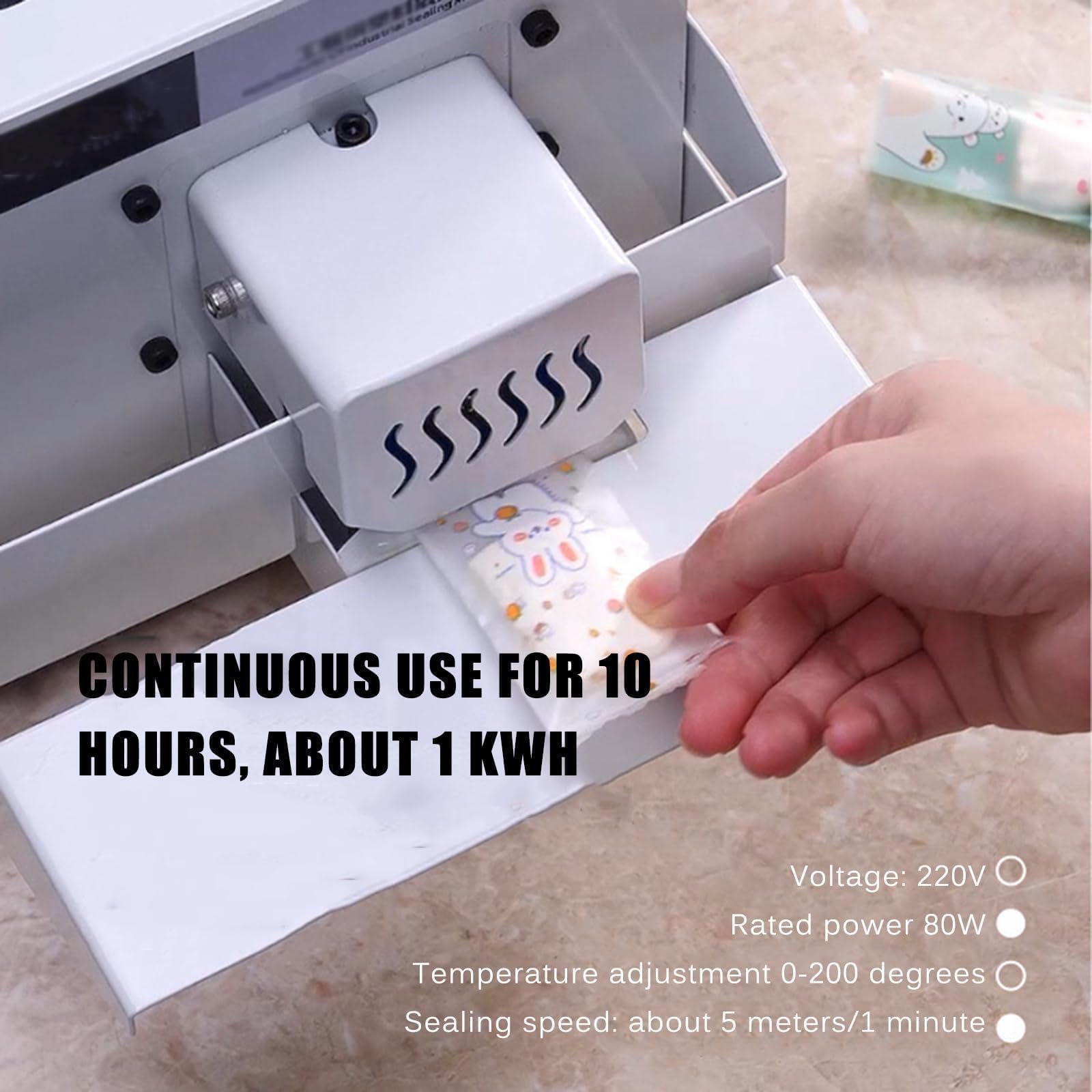Máquina de sellado térmico, temperatura ajustable de 80 a 180 °C, velocidad de 5 m/min para PVC, papel de aluminio, bolsas Kraft - Sellador continuo automático para embalaje